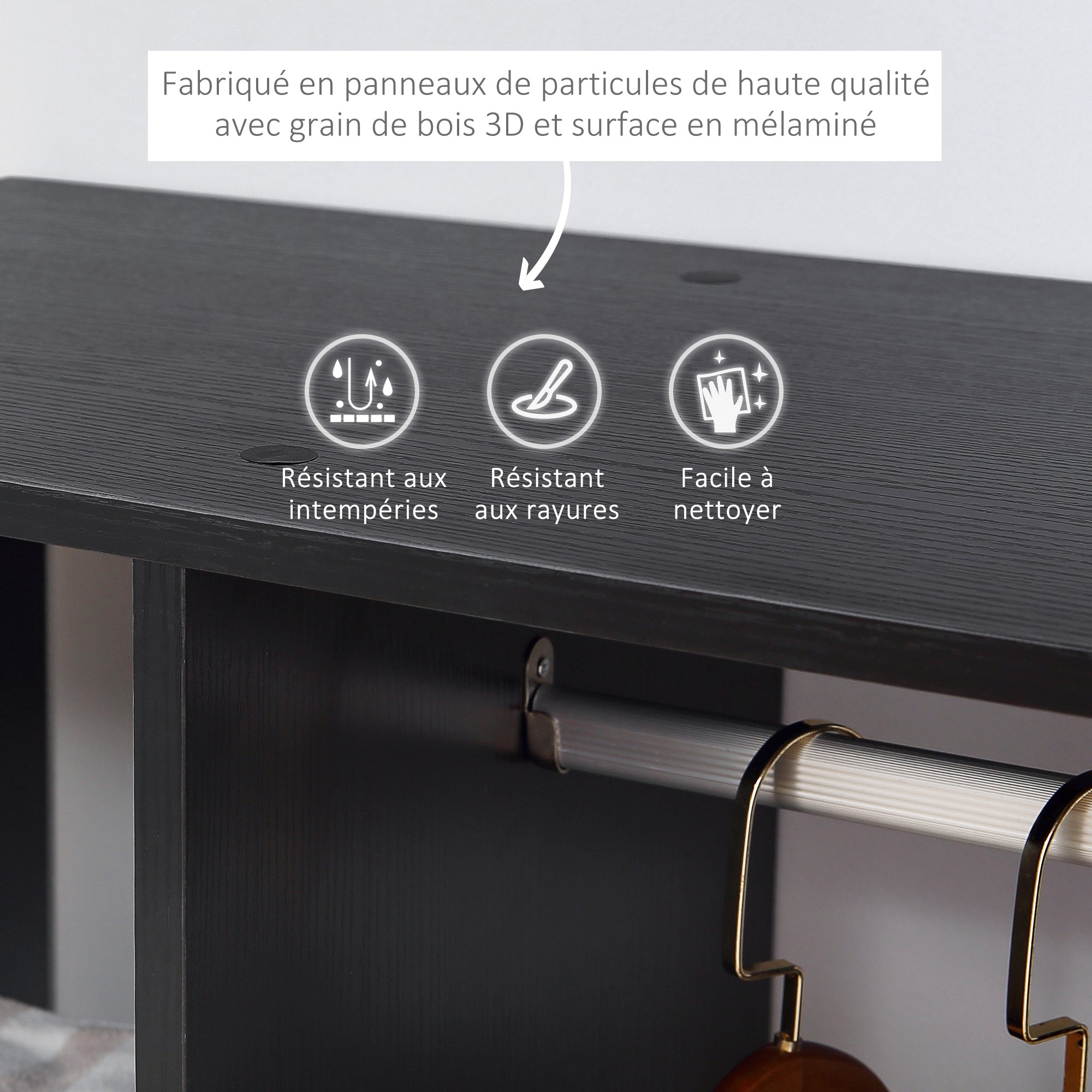 Armoire penderie Armoire de Rangement Mobile Panneaux de Particules Noir