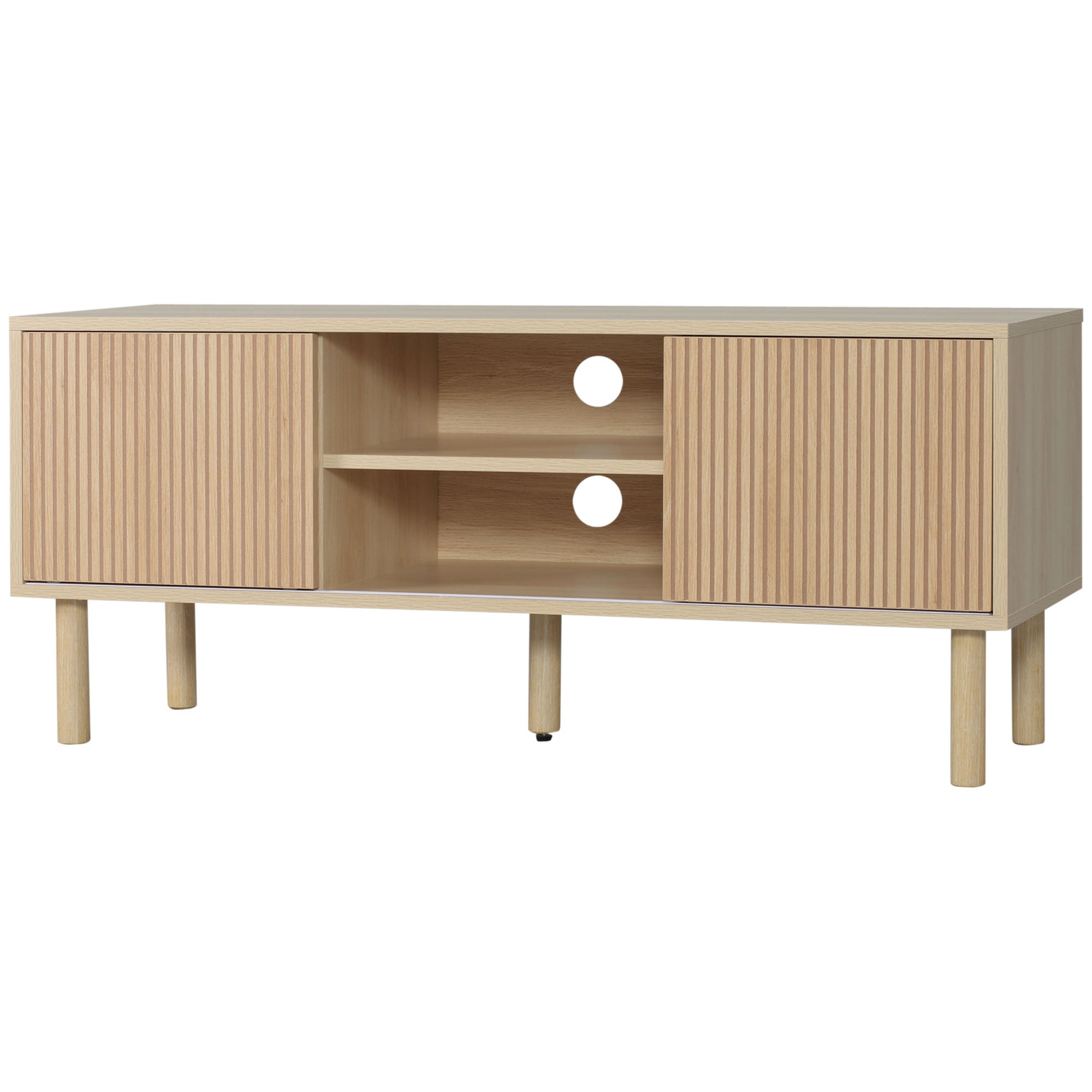 Meuble TV support TV pour télévision jusqu'à 50 pouces 2 portes coulissantes et 2 niches avec passe-câbles - 115 x 40 x 49 cm