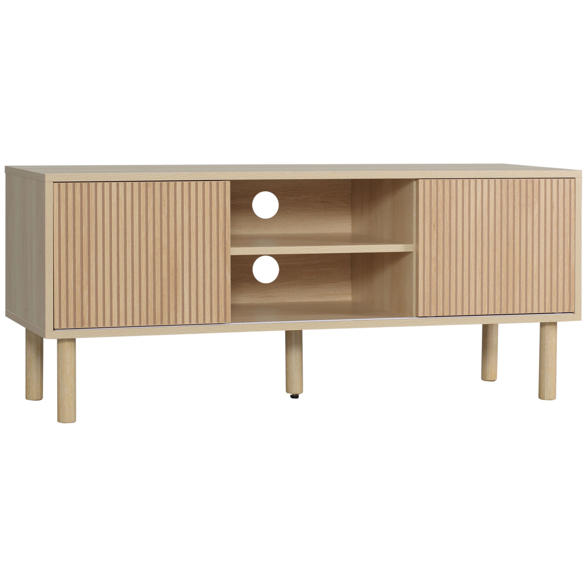 Meuble TV support TV pour télévision jusqu'à 50 pouces 2 portes coulissantes et 2 niches avec passe-câbles - 115 x 40 x 49 cm