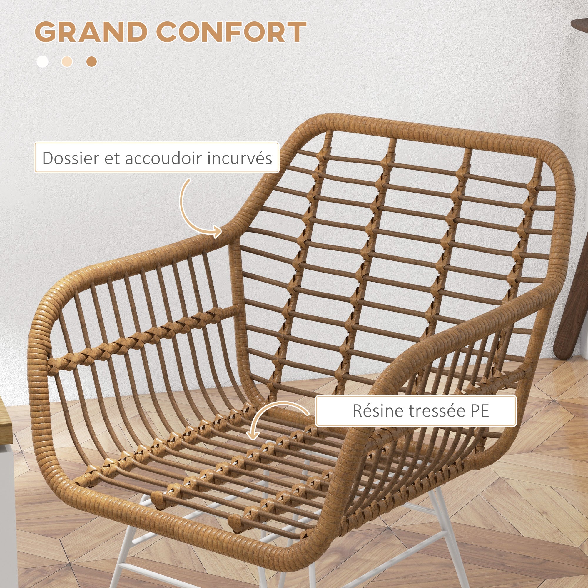 Lot de 2 chaises de salle à manger chaise de cuisine design bohème assise en résine tressée piètement en acier chaise à dînner 56 x 60 x 79 cm blanc