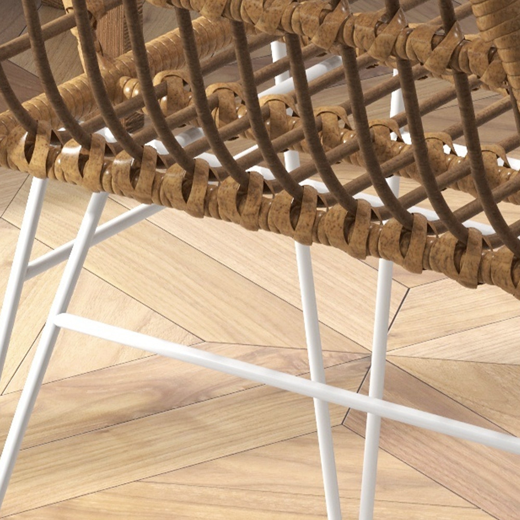 Lot de 2 chaises de salle à manger chaise de cuisine design bohème assise en résine tressée piètement en acier chaise à dînner 56 x 60 x 79 cm blanc