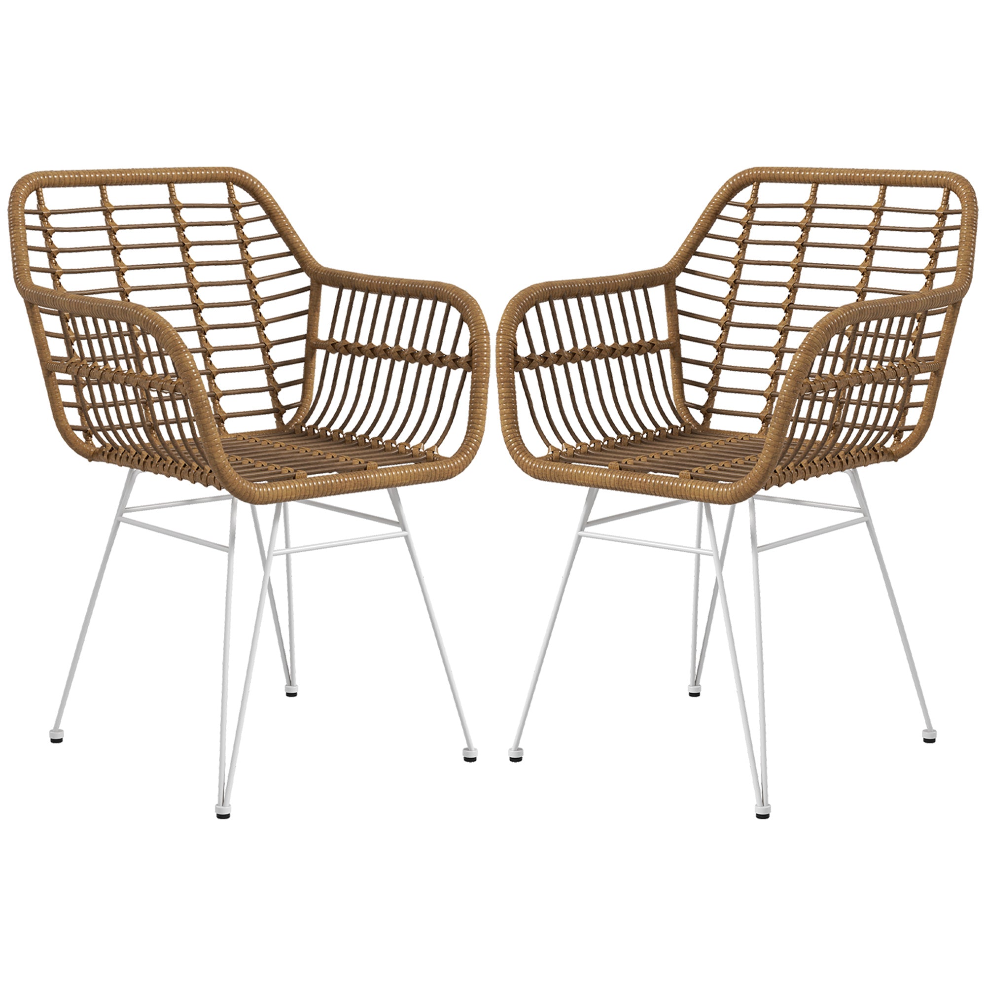 Lot de 2 chaises de salle à manger chaise de cuisine design bohème assise en résine tressée piètement en acier chaise à dînner 56 x 60 x 79 cm blanc