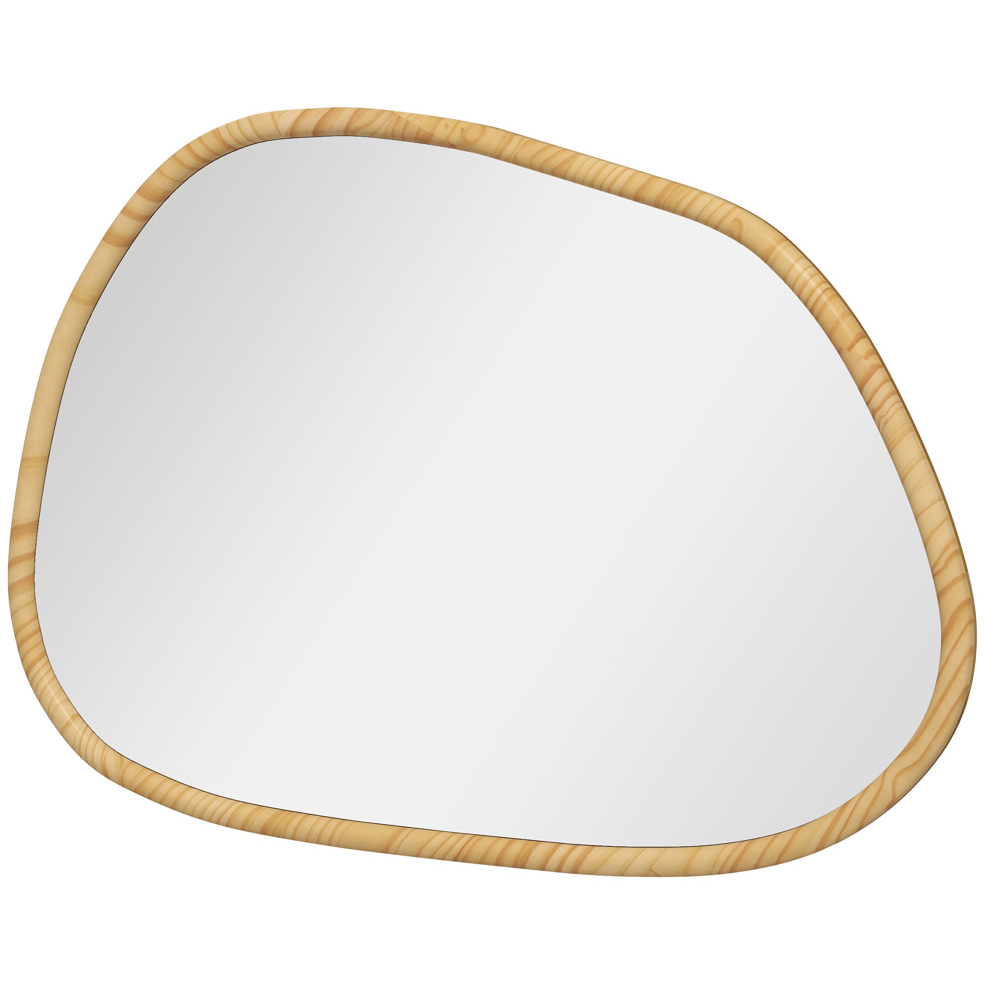 Miroir mural, miroir décoratif, forme organique, 70 x 50 cm, horizontal ou vertical, avec cadre en bois de pin, miroir suspendu pour salle de bain, chambre, salon, couloir, naturel
