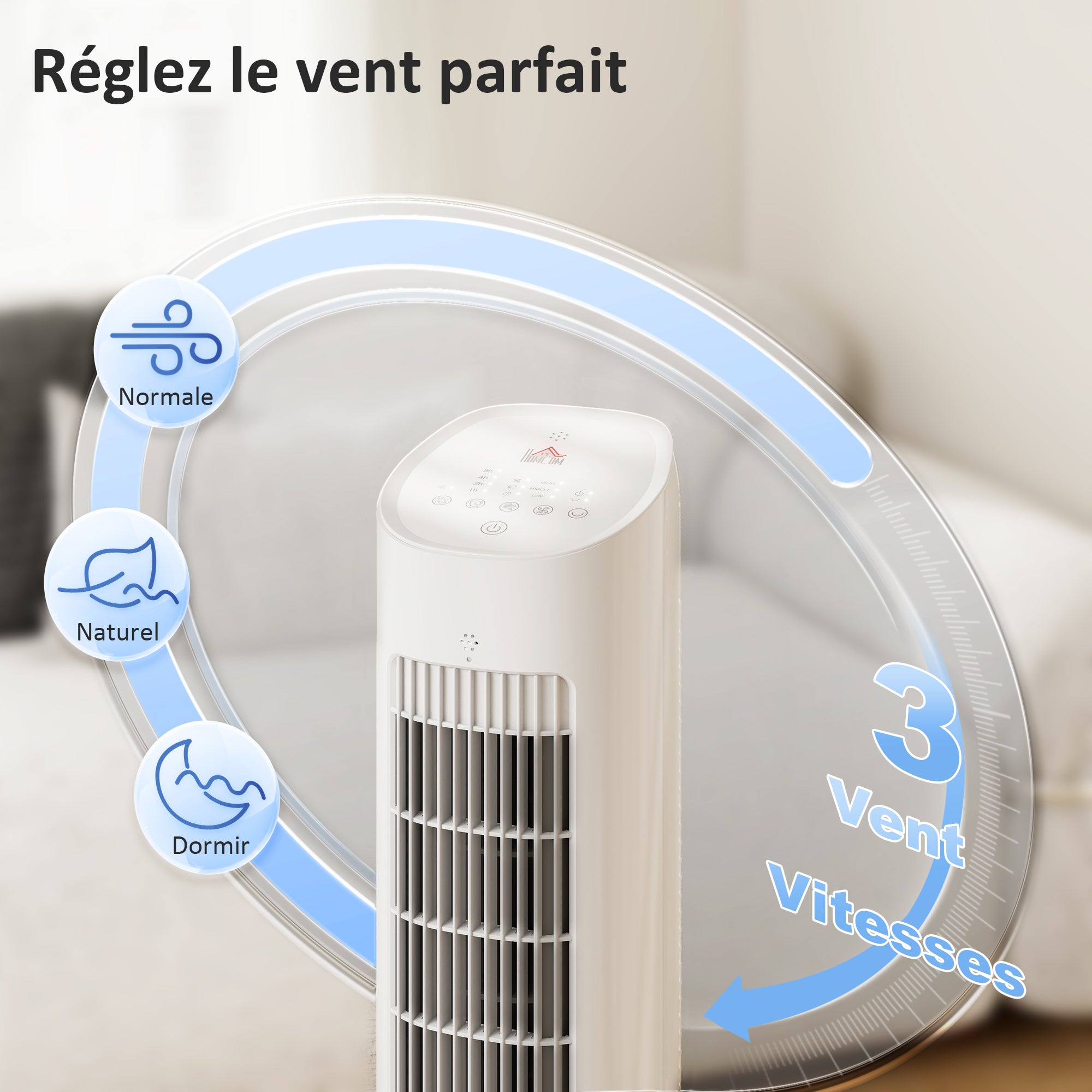 Refroidisseur d'air colonne 3 en 1 refroidisseur humidificateur et ventilateur, oscillation 48°, 3 vitesses 3 modes, réservoir d'eau 3L, blocs de glace, télécommande, pour chambre bureau, blanc