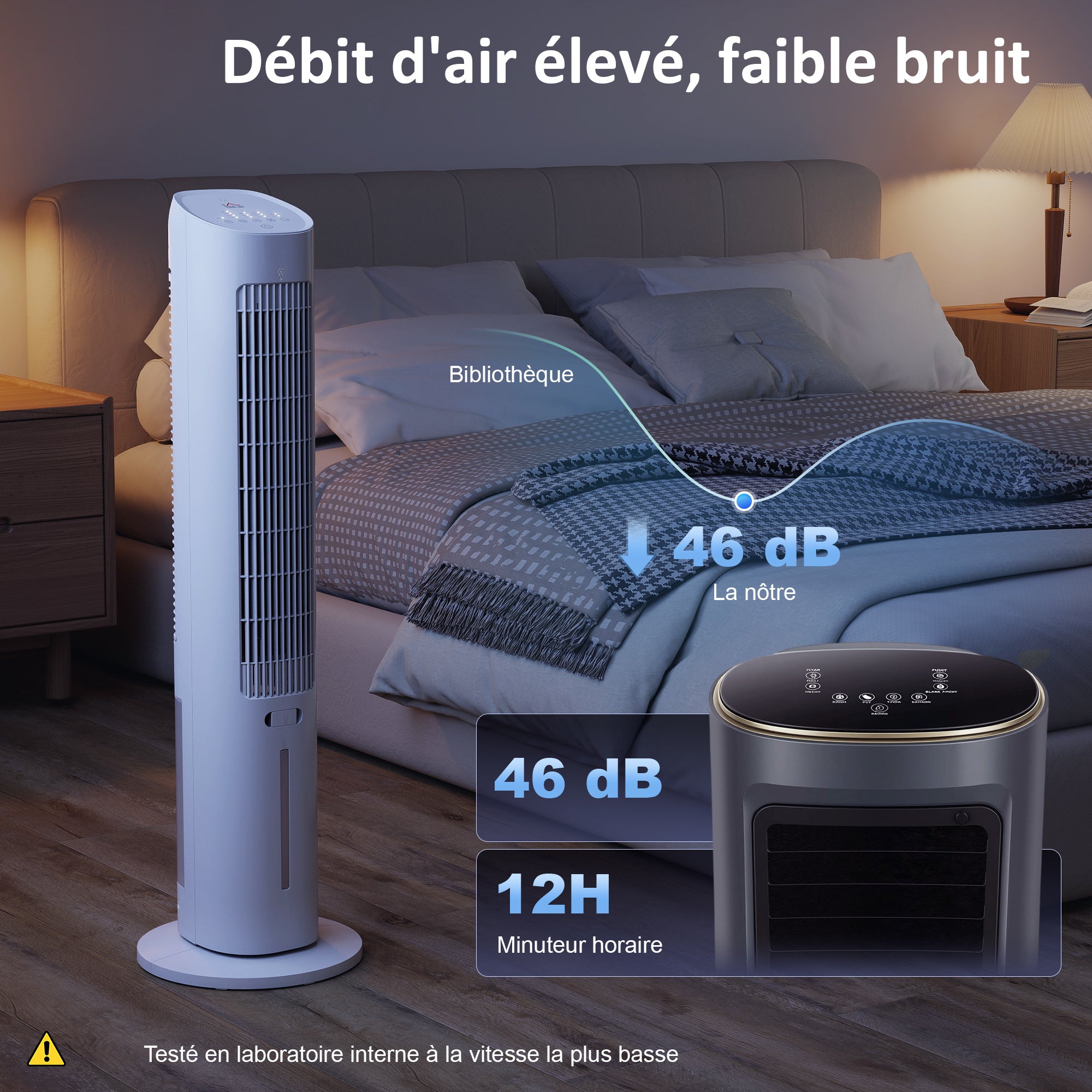 Refroidisseur d'air colonne 3 en 1 refroidisseur humidificateur et ventilateur, oscillation 48°, 3 vitesses 3 modes, réservoir d'eau 3L, blocs de glace, télécommande, pour chambre bureau, blanc