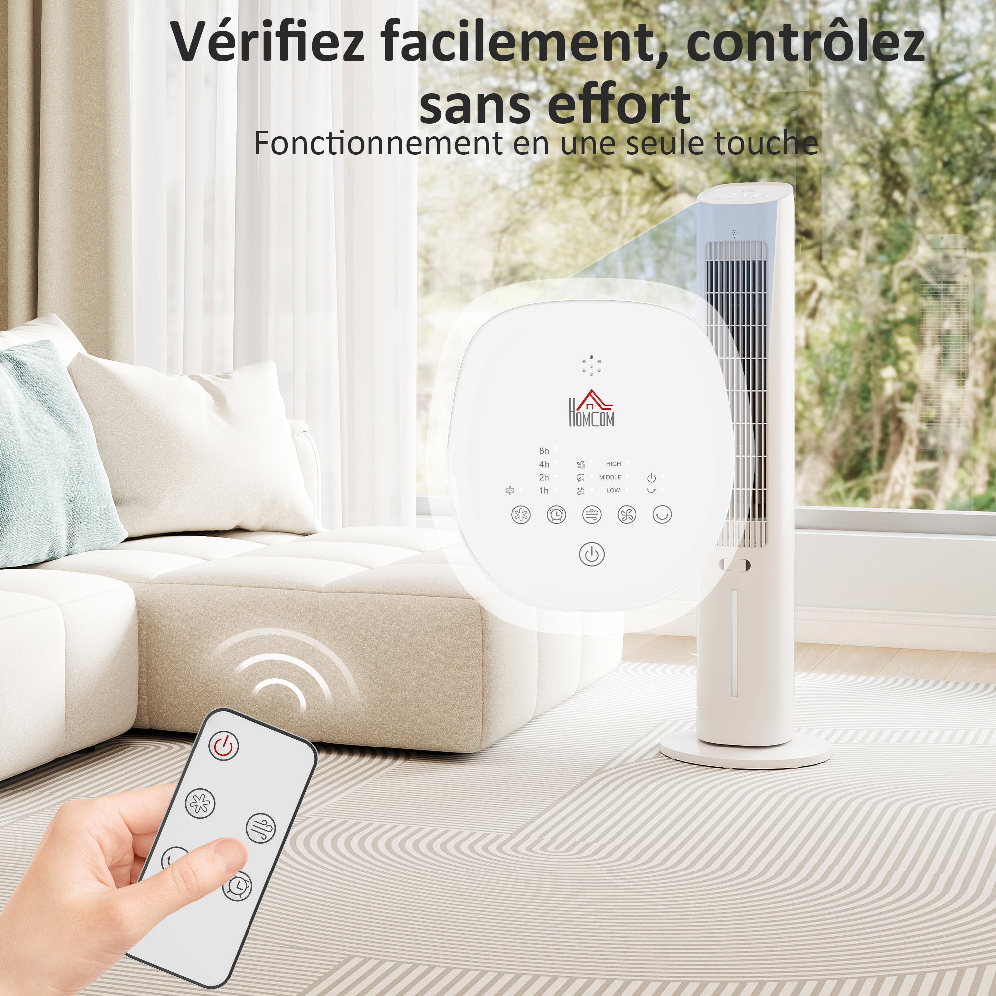 Refroidisseur d'air colonne 3 en 1 refroidisseur humidificateur et ventilateur, oscillation 48°, 3 vitesses 3 modes, réservoir d'eau 3L, blocs de glace, télécommande, pour chambre bureau, blanc