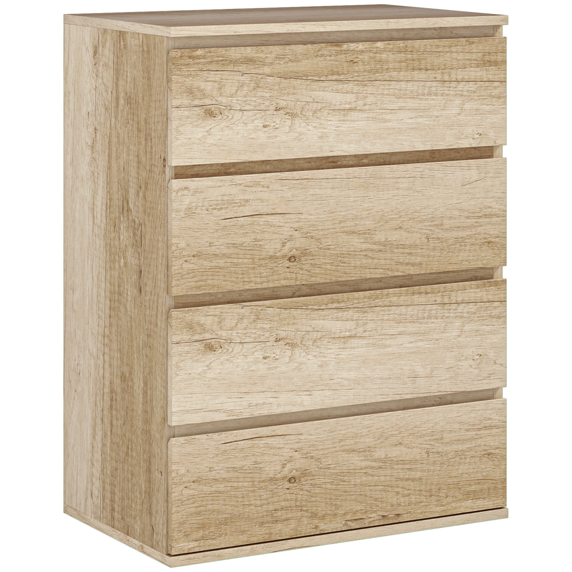 Commode 4 tiroirs commode chambre meuble de rangement épuré style moderne avec mécanisme de fermeture en douceur, pour chambre à coucher, salon - 60 x 40 x 80 cm, bois naturel