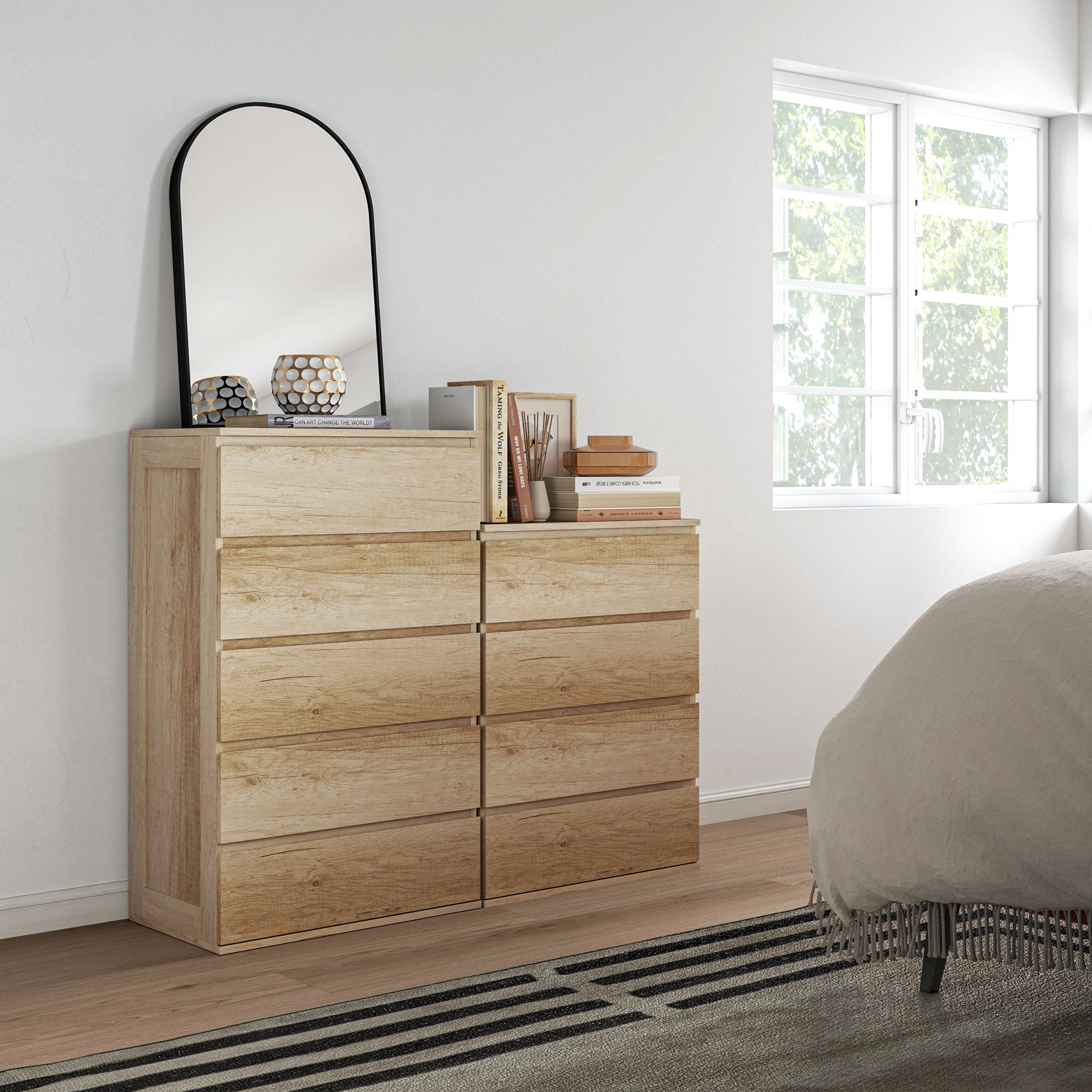 Commode 4 tiroirs commode chambre meuble de rangement épuré style moderne avec mécanisme de fermeture en douceur, pour chambre à coucher, salon - 60 x 40 x 80 cm, bois naturel