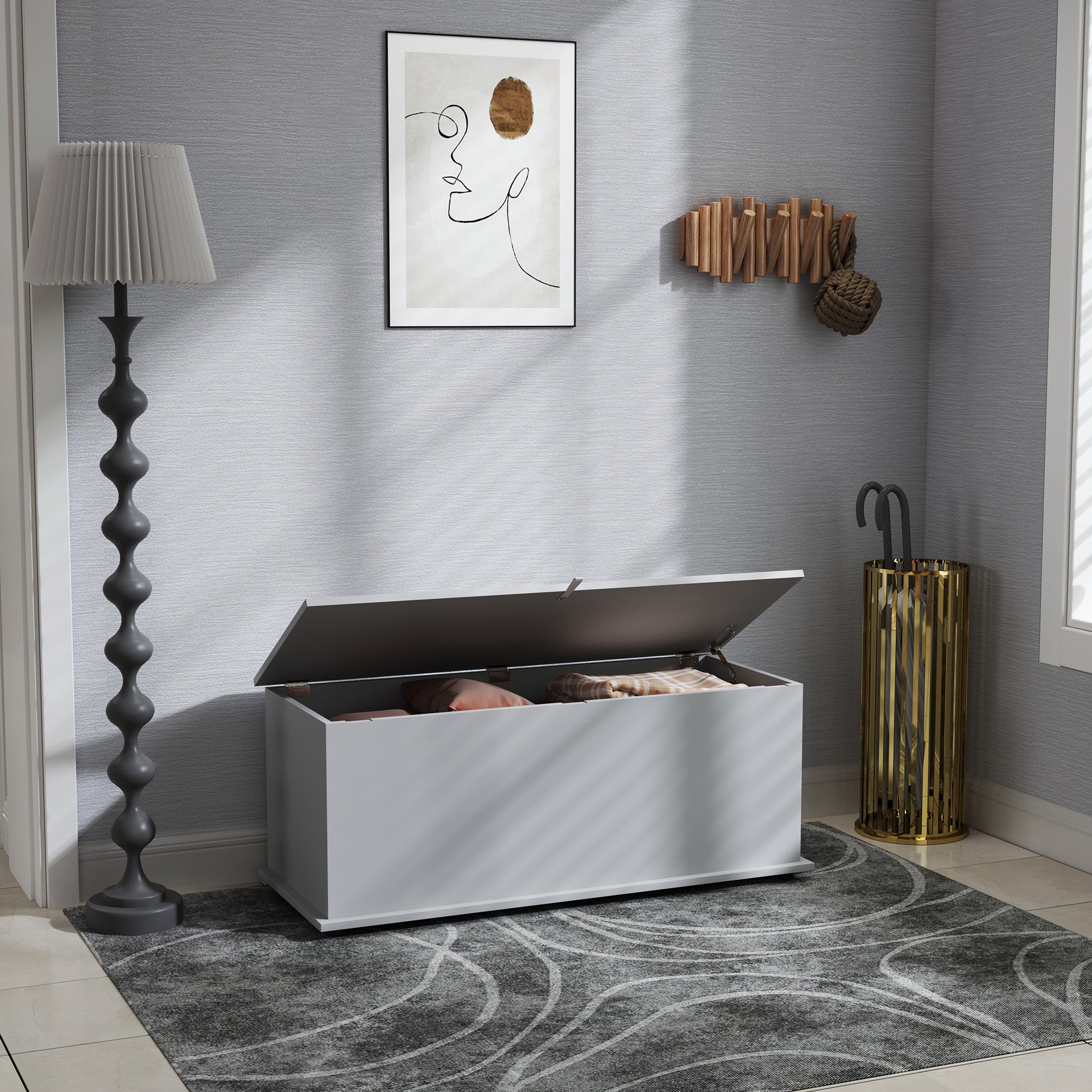 Coffre de rangement, banc de rangement avec couvercle rabattable et charnières de sécurité, banc chaussures, meuble d'entrée, couloir, chambre, salon, 100 x 40 x 40 cm, gris