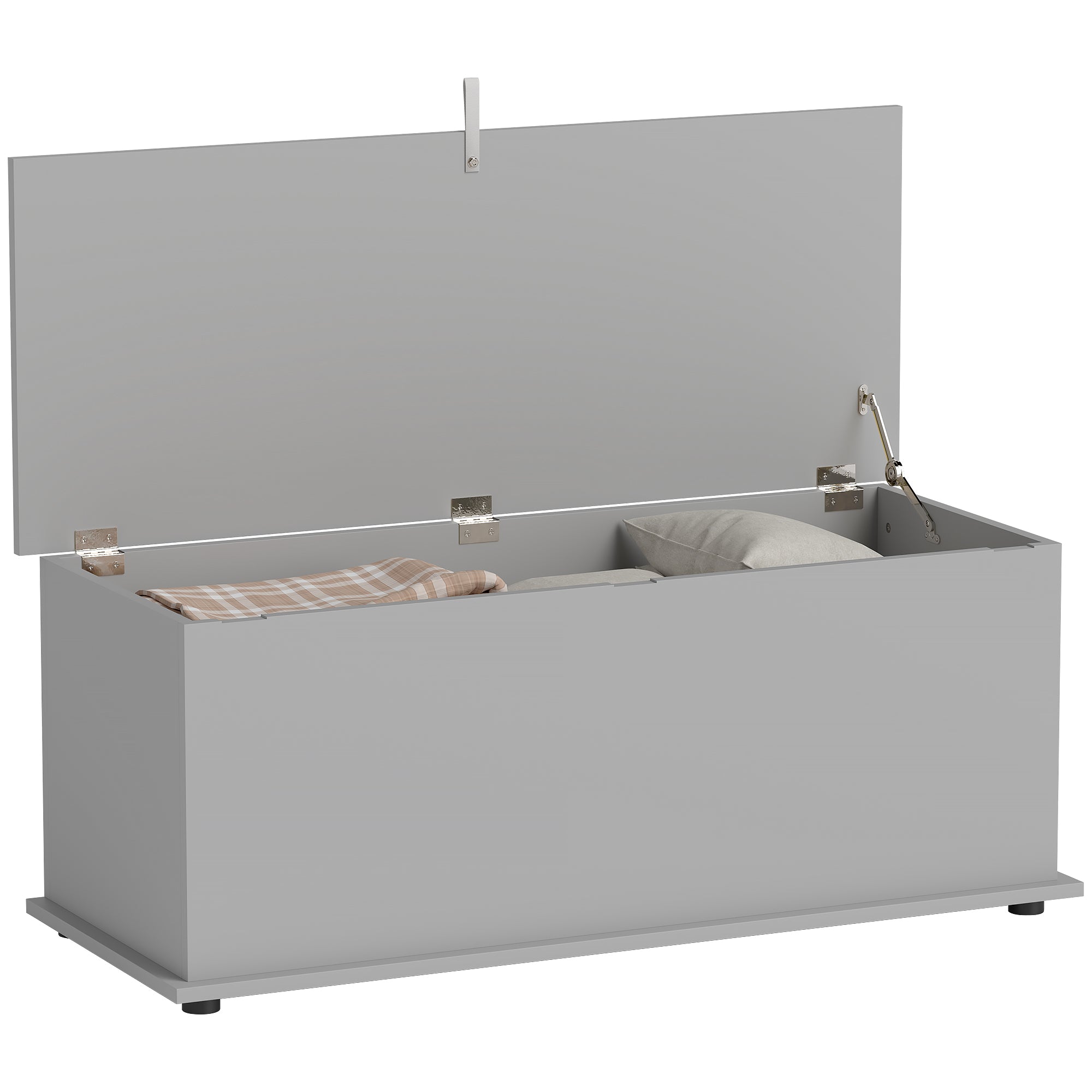 Coffre de rangement, banc de rangement avec couvercle rabattable et charnières de sécurité, banc chaussures, meuble d'entrée, couloir, chambre, salon, 100 x 40 x 40 cm, gris