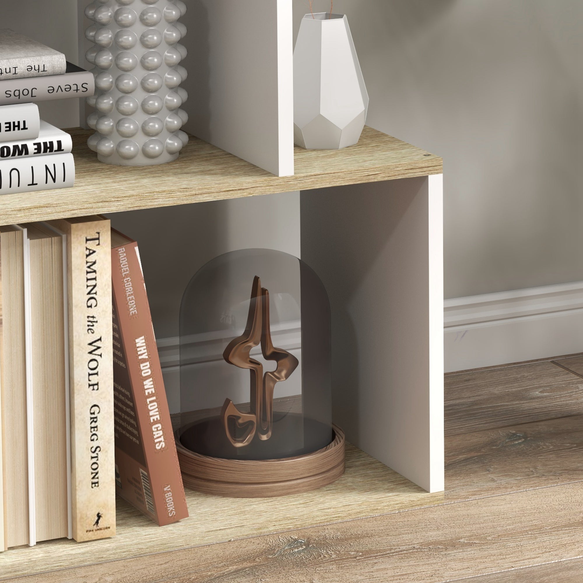 Bibliothèque meuble de rangement style scandinave avec 5 étagères anti-basculement charge 25 kg pour bureau salon chambre 70x29,5x163 cm aspect bois et blanc