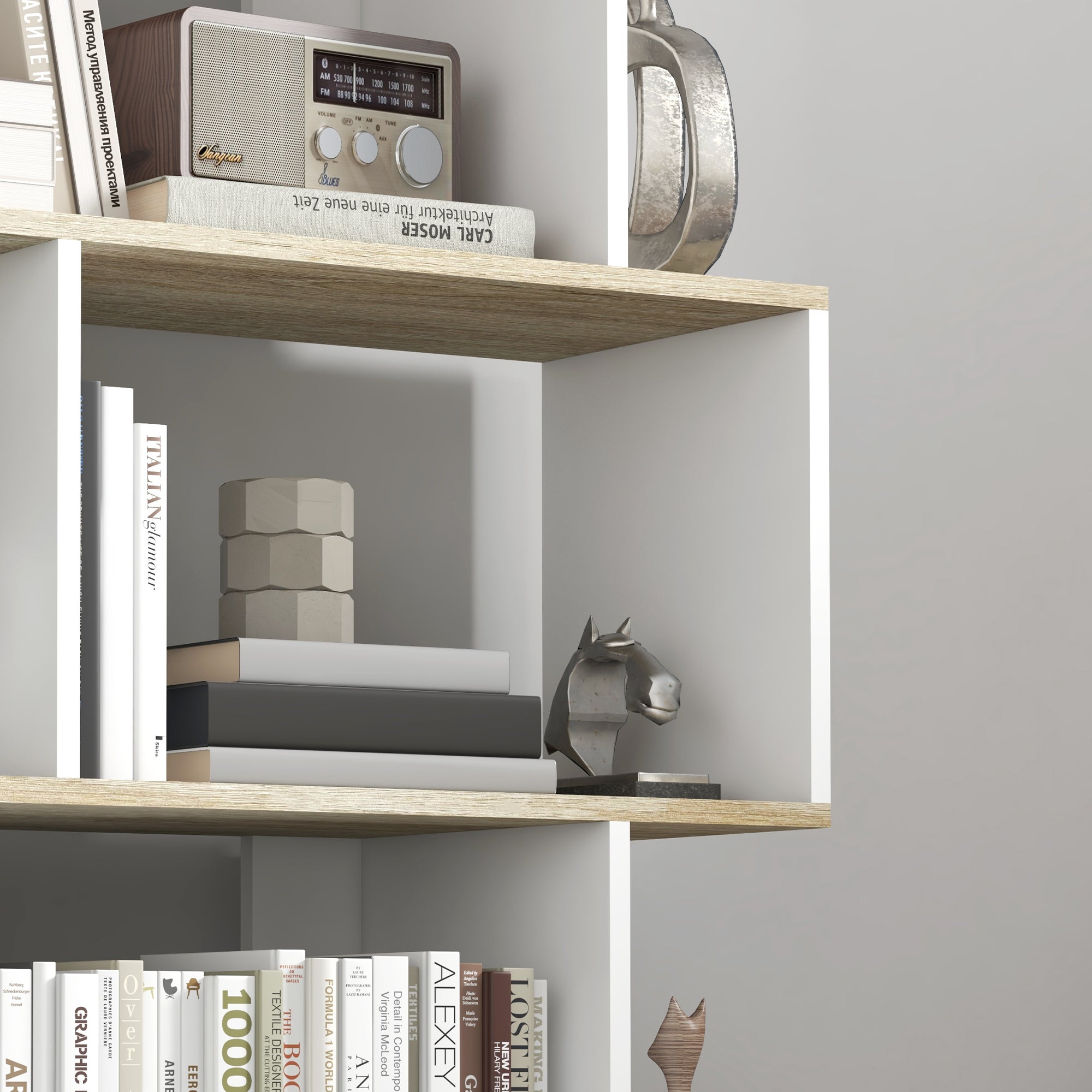 Bibliothèque meuble de rangement style scandinave avec 5 étagères anti-basculement charge 25 kg pour bureau salon chambre 70x29,5x163 cm aspect bois et blanc