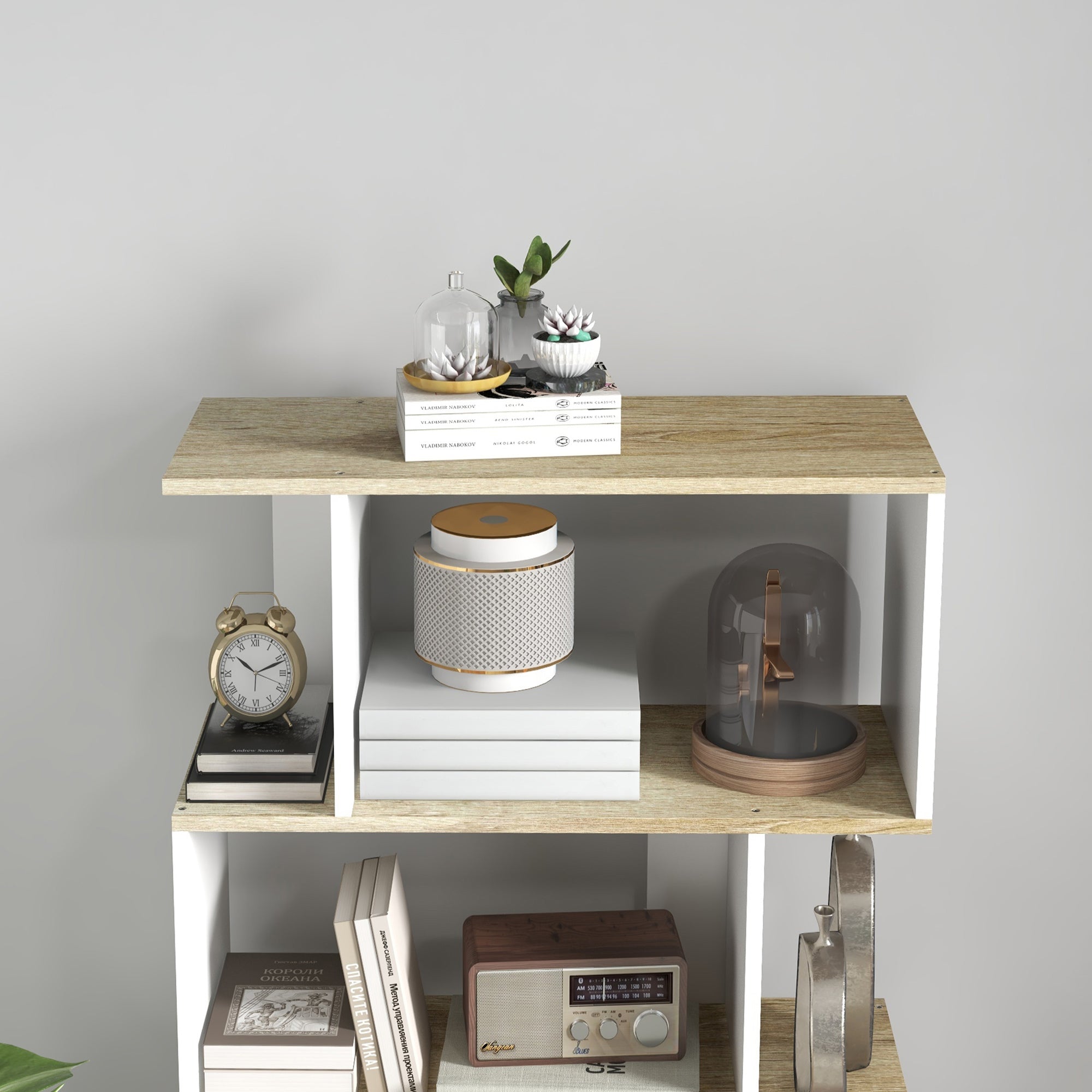 Bibliothèque meuble de rangement style scandinave avec 5 étagères anti-basculement charge 25 kg pour bureau salon chambre 70x29,5x163 cm aspect bois et blanc