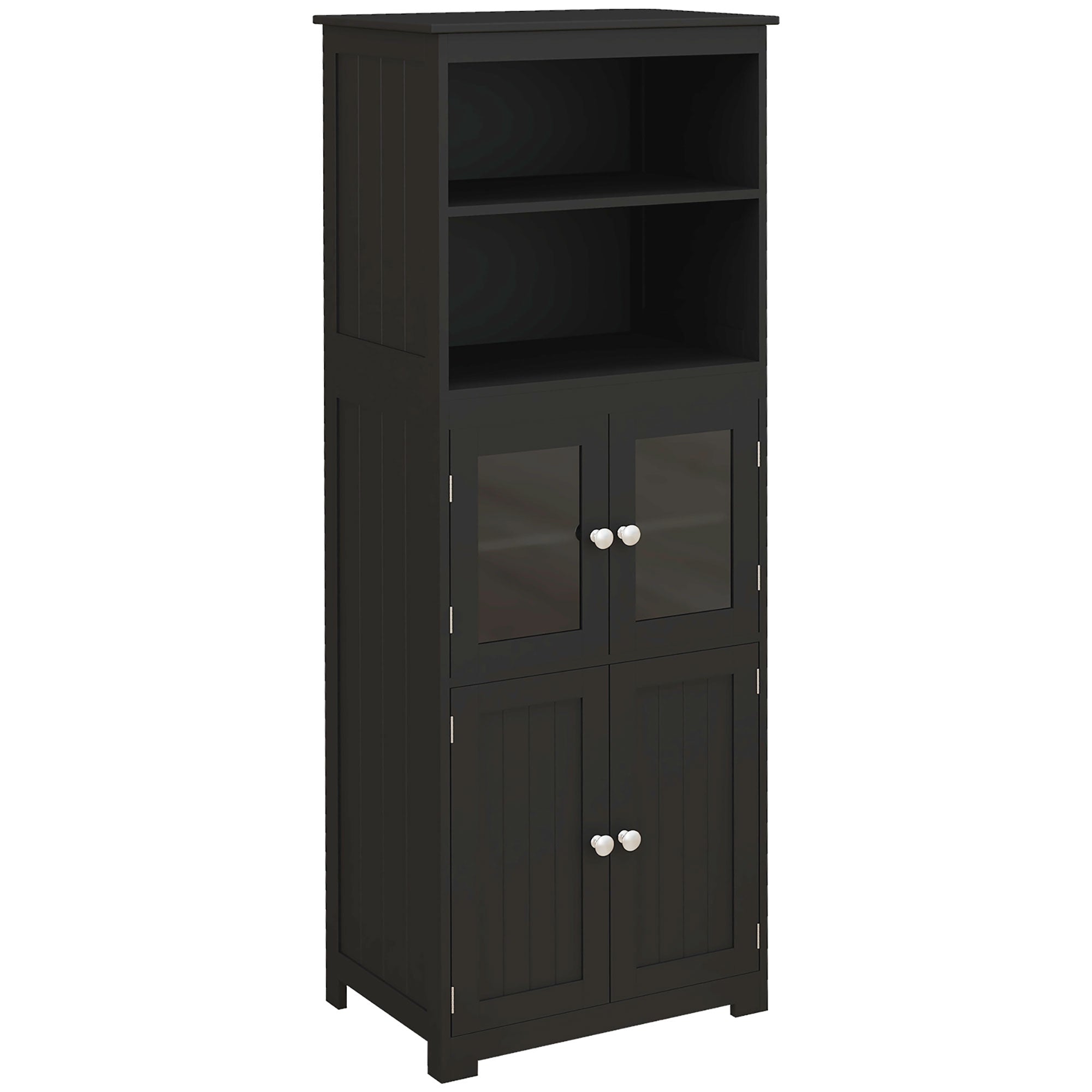 Armoire de cuisine buffet cuisine vaisselier meuble de rangement avec 2 niches, 2 placards avec 4 portes dont 2 portes vitrées, étagère réglable - dim. 60I x 30P x 162H cm noir