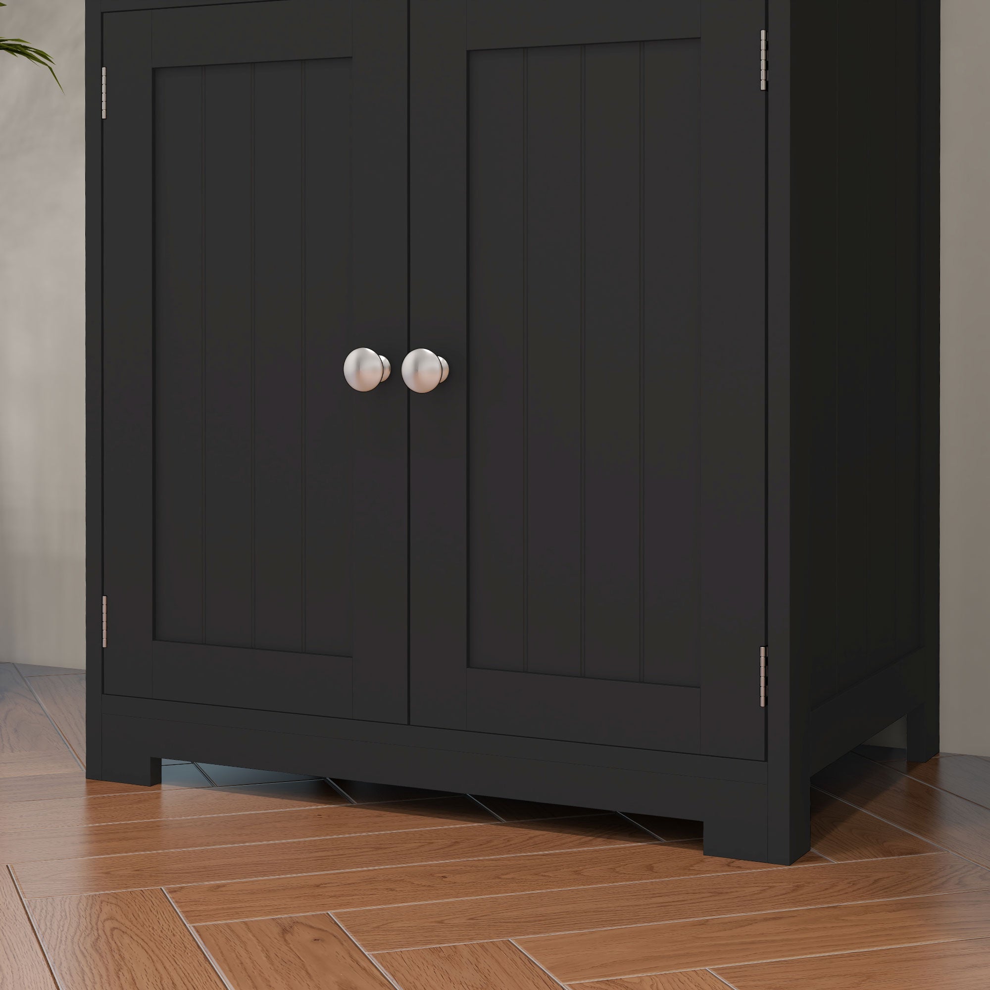Armoire de cuisine buffet cuisine vaisselier meuble de rangement avec 2 niches, 2 placards avec 4 portes dont 2 portes vitrées, étagère réglable - dim. 60I x 30P x 162H cm noir