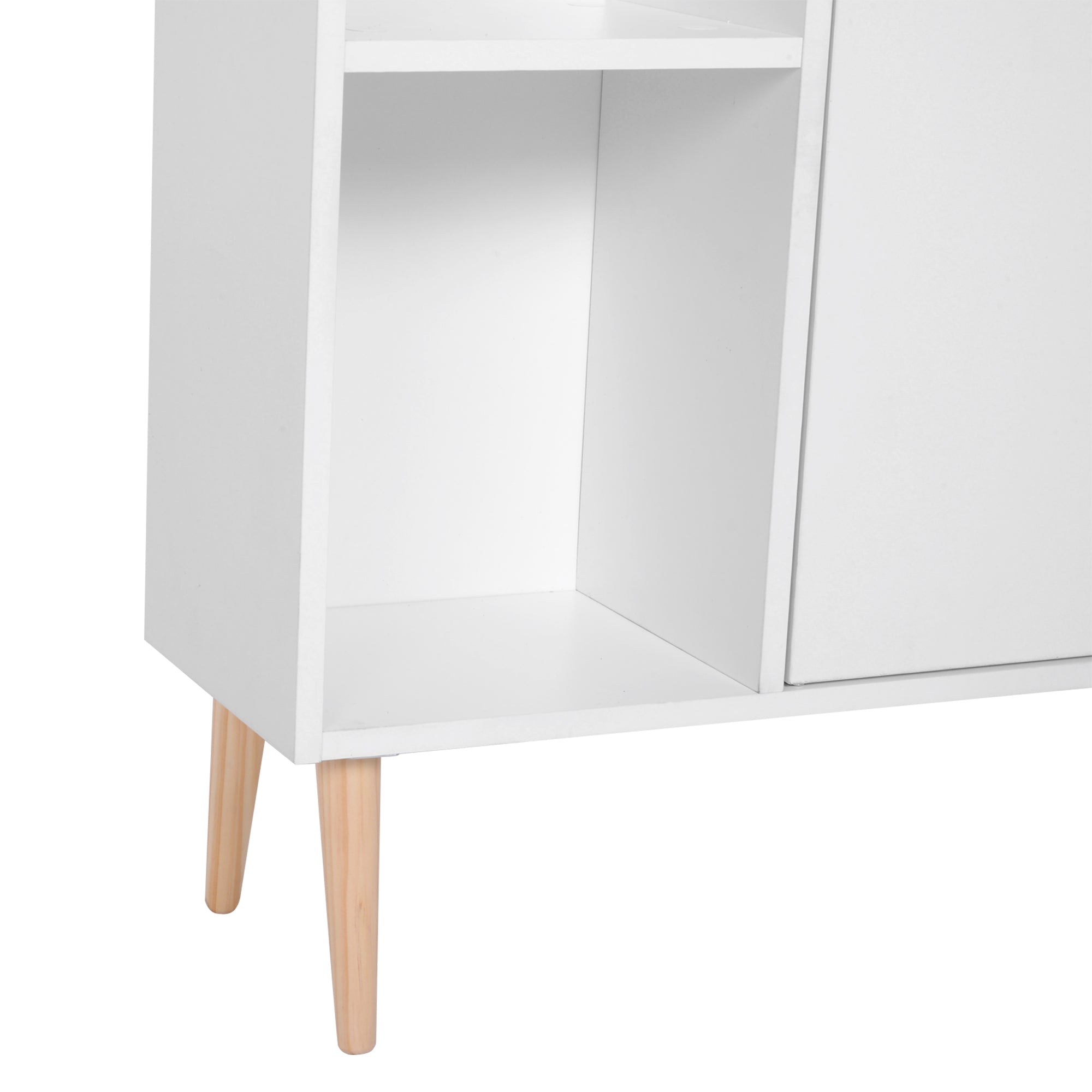Bibliothèque scandinave meuble de rangement dim. 80L x 23,5l x 123H cm 5 niches placard 2 portes pieds effilés inclinés bois massif panneaux particules blanc