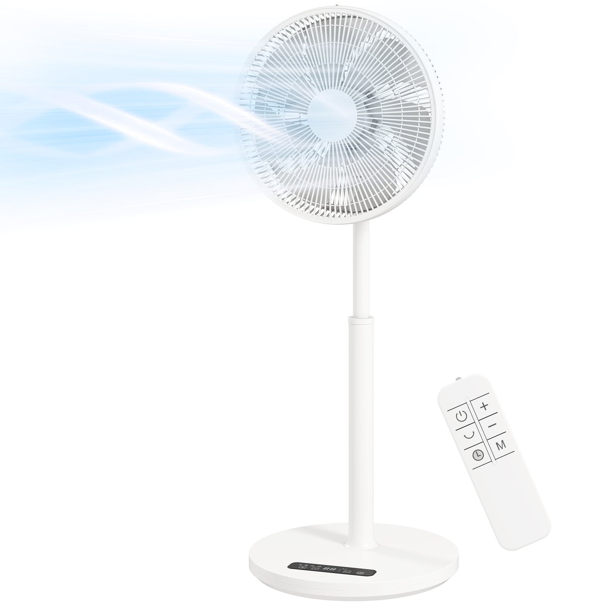 Ventilateur sur pied, ventilateur 39 cm avec 12 vitesses, 4 modes, minuterie 9H, oscillant 120°, hauteur réglable et télécommande magnétique, pour chambre, salon, bureau, blanc