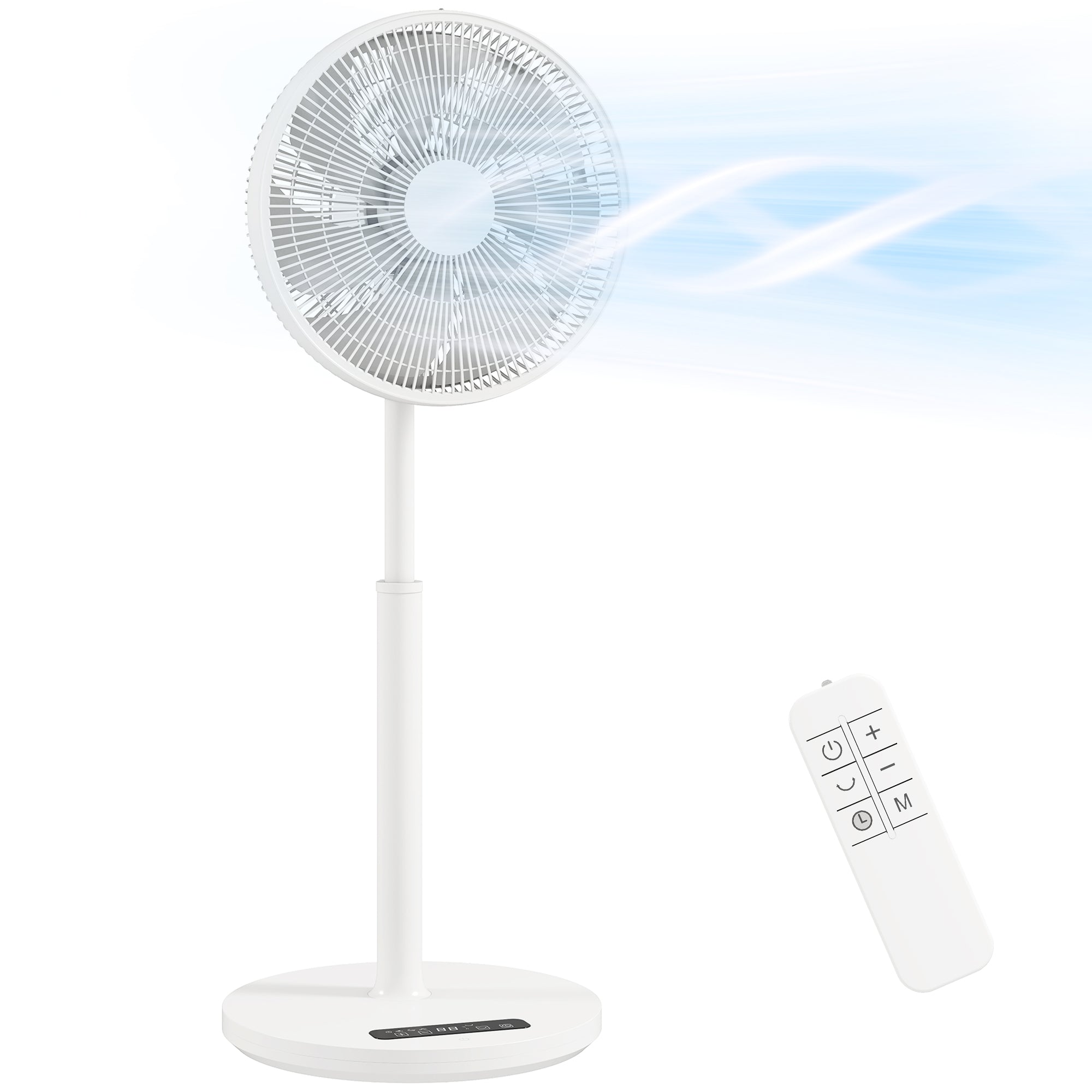 Ventilateur sur pied, ventilateur 39 cm avec 12 vitesses, 4 modes, minuterie 9H, oscillant 120°, hauteur réglable et télécommande magnétique, pour chambre, salon, bureau, blanc