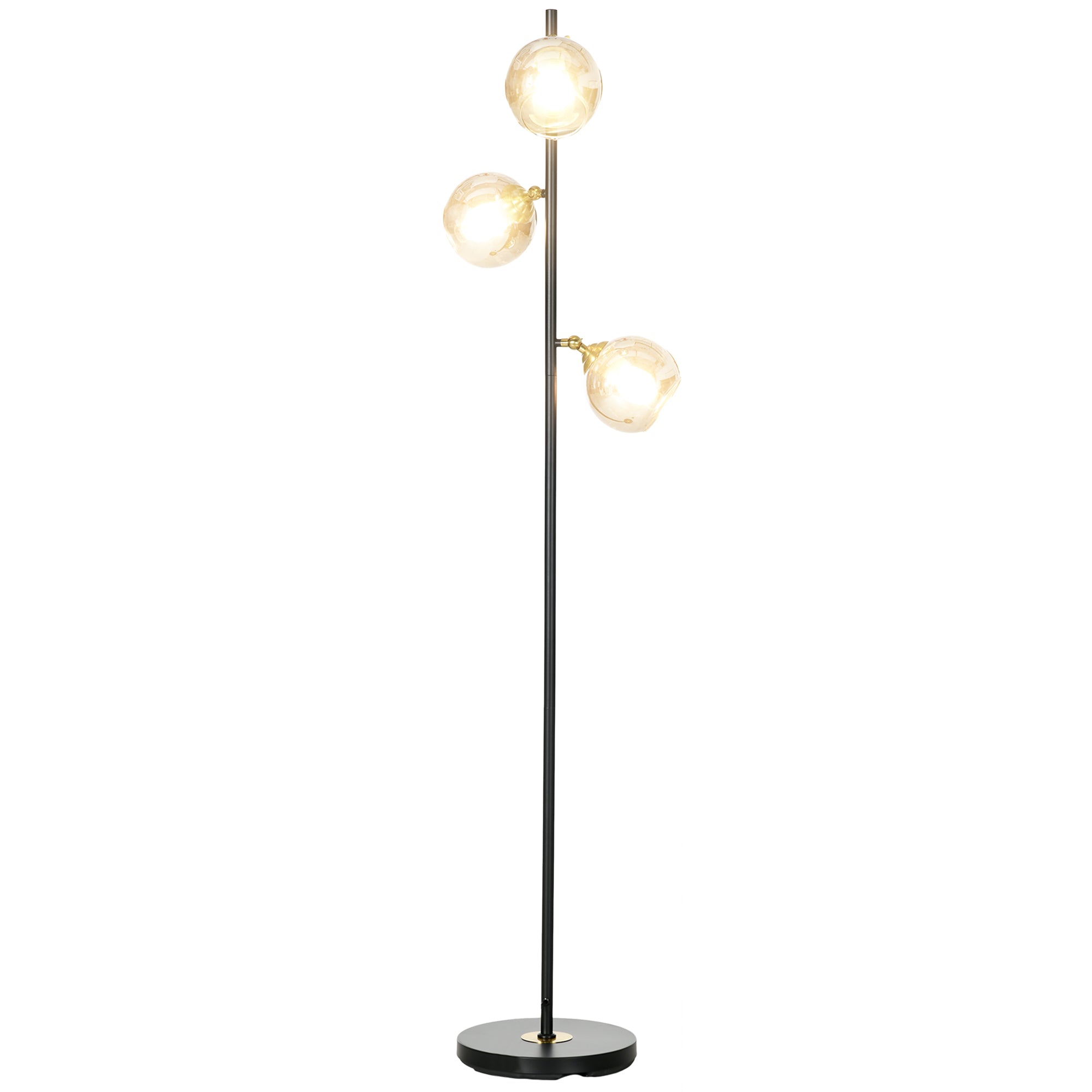 Lampadaire sur pied salon en métal avec 3 abat-jours globe métal chromé 40W Ø 36 x 162H cm noir et gris
