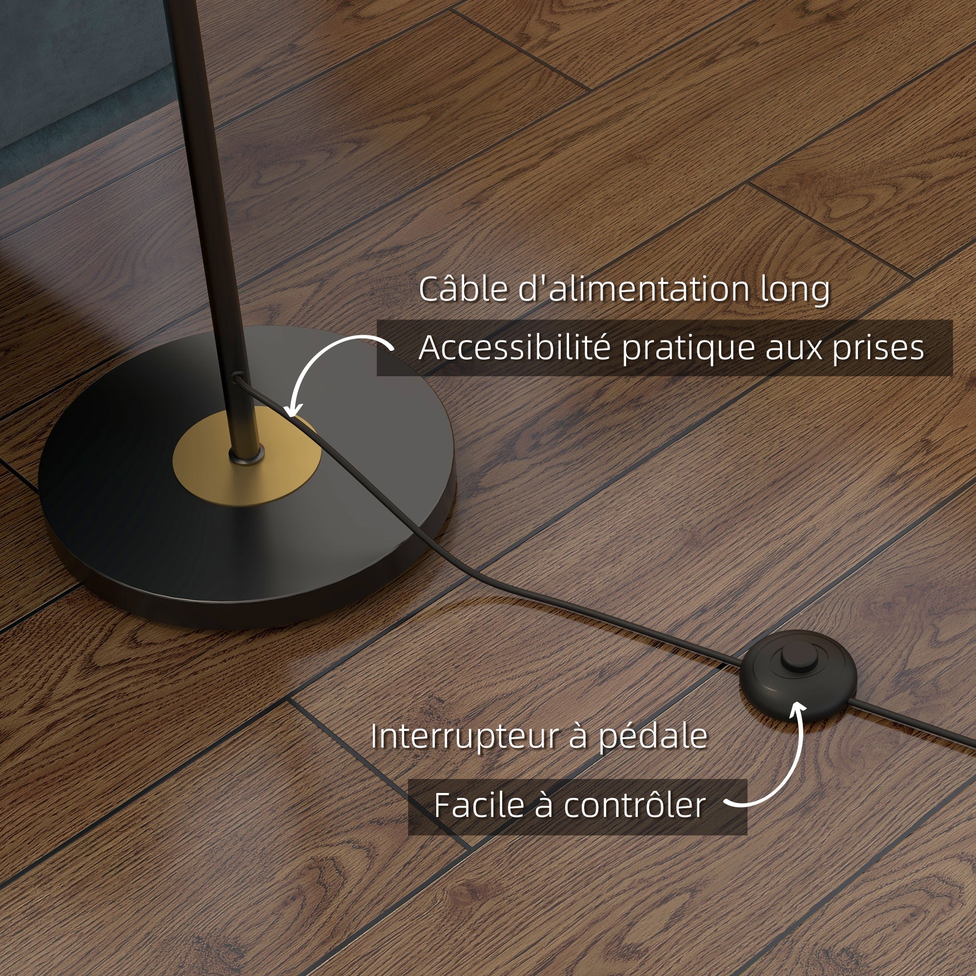 Lampadaire sur pied salon en métal avec 3 abat-jours globe métal chromé 40W Ø 36 x 162H cm noir et gris