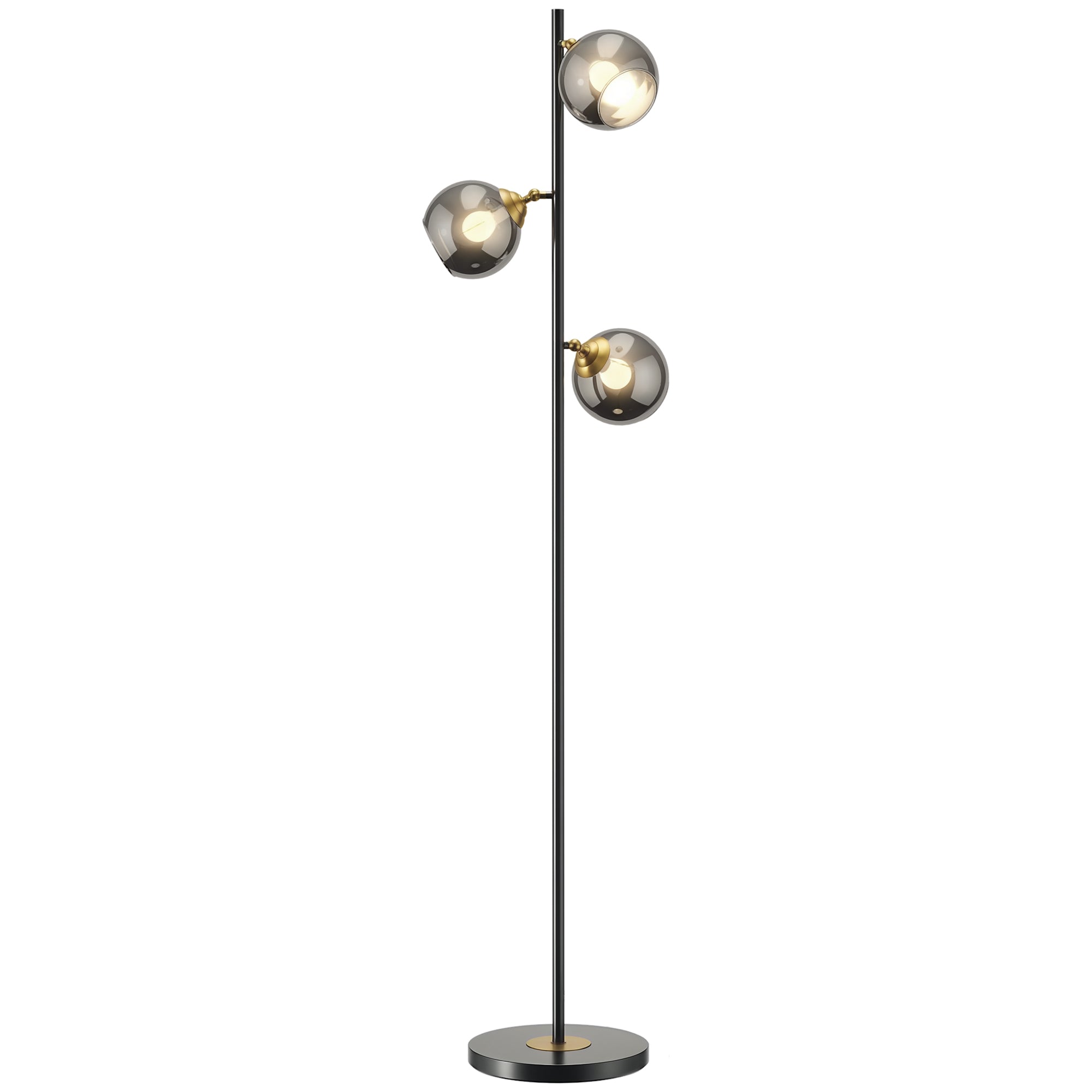 Lampadaire sur pied salon en métal avec 3 abat-jours globe métal chromé 40W Ø 36 x 162H cm noir et gris