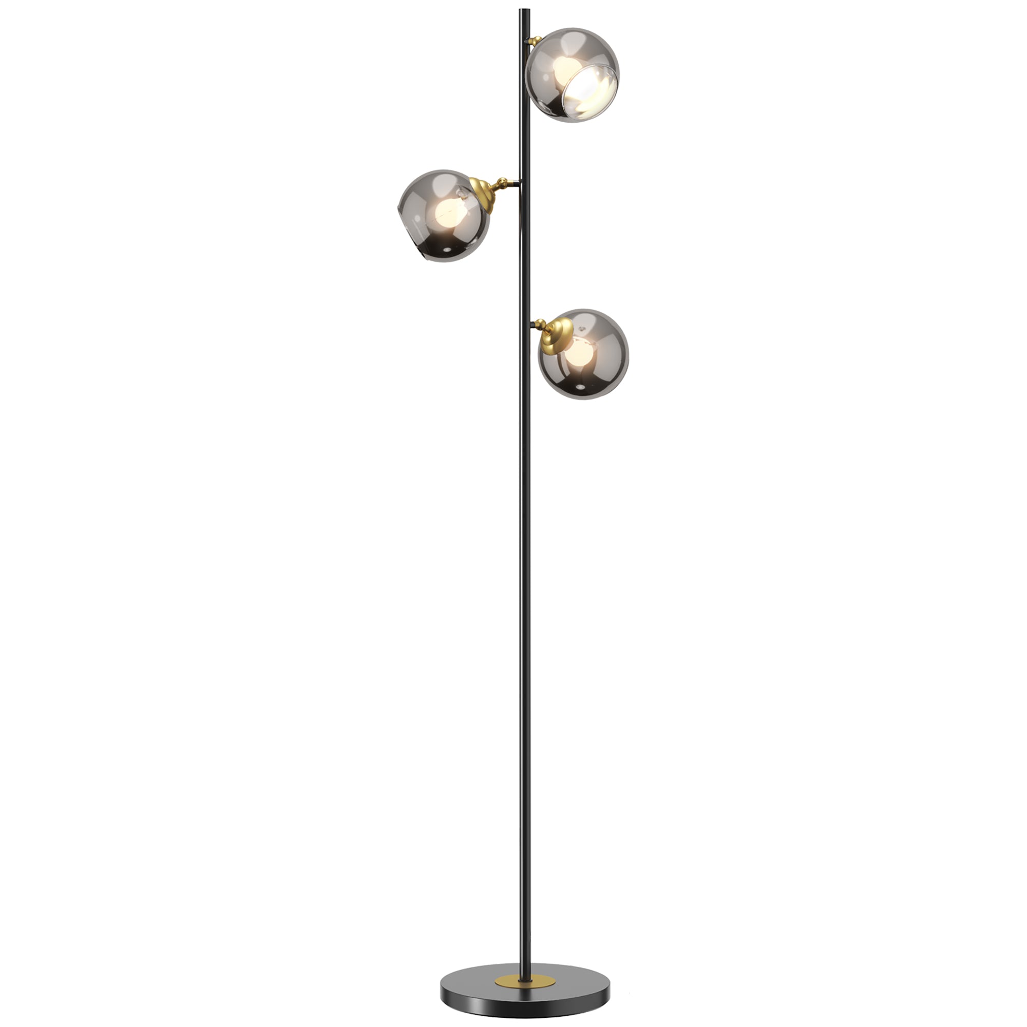 Lampadaire sur pied salon en métal avec 3 abat-jours globe métal chromé 40W Ø 36 x 162H cm noir et gris