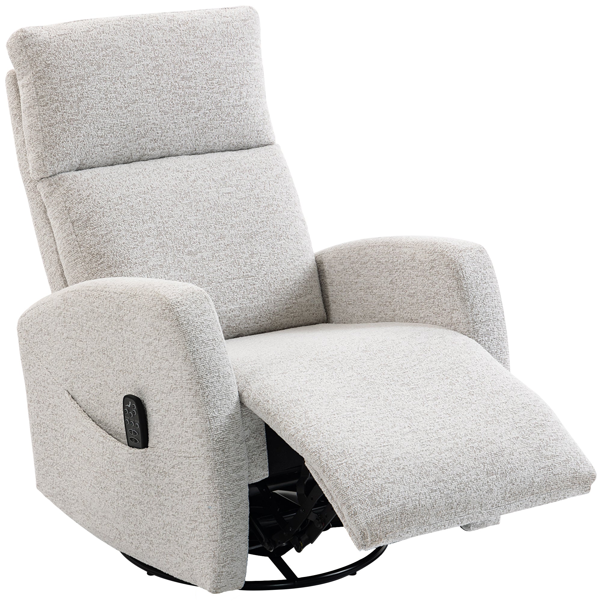 Fauteuil inclinable de massage et chauffage, fauteuil de relaxation en chenille, dossier réglable, pivotant 360°, poches latérales, télécommande, charge 150 kg, pour salon, chambre, crème