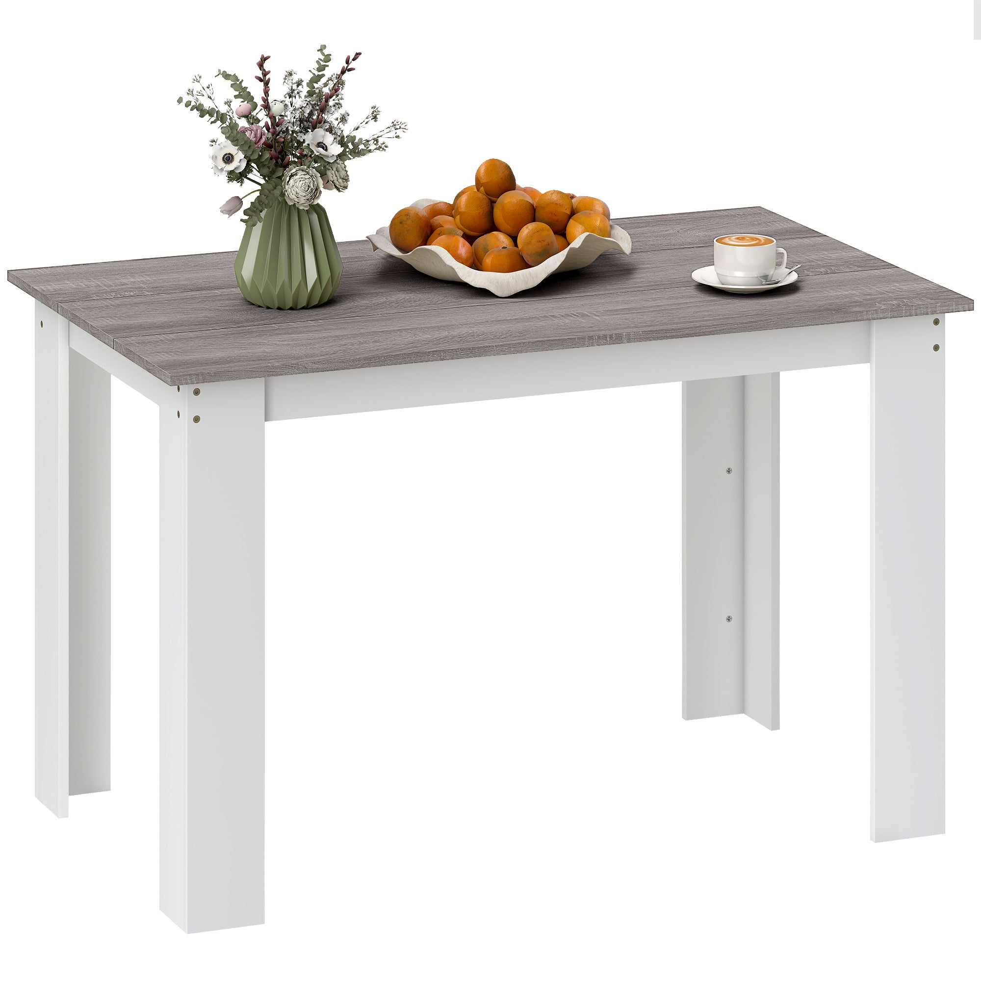 Table à manger rectangulaire pour 4 à 6 personnes, table de cuisine, 120 x 69 x 75 cm, style moderne, pieds triangulaires plus stable, gris