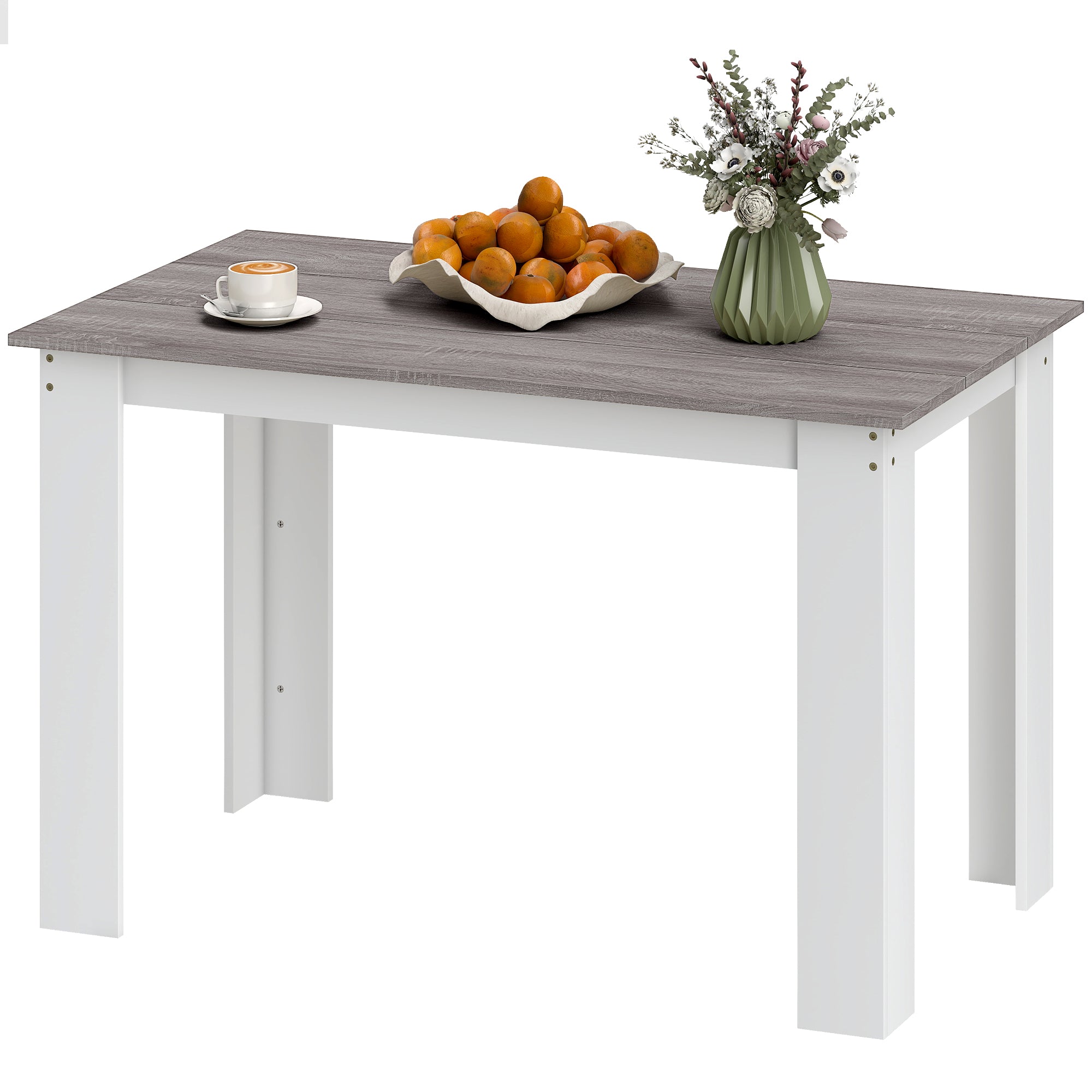 Table à manger rectangulaire pour 4 à 6 personnes, table de cuisine, 120 x 69 x 75 cm, style moderne, pieds triangulaires plus stable, gris