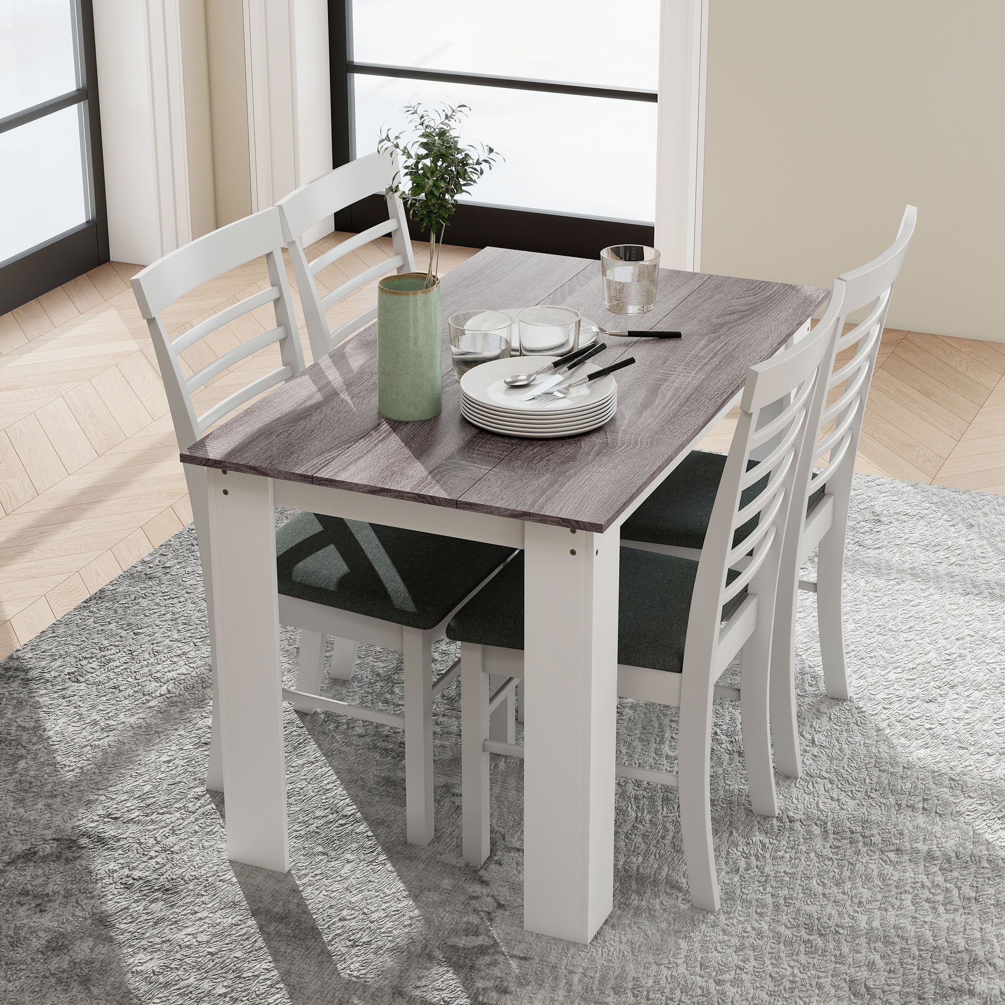 Table à manger rectangulaire pour 4 à 6 personnes, table de cuisine, 120 x 69 x 75 cm, style moderne, pieds triangulaires plus stable, gris