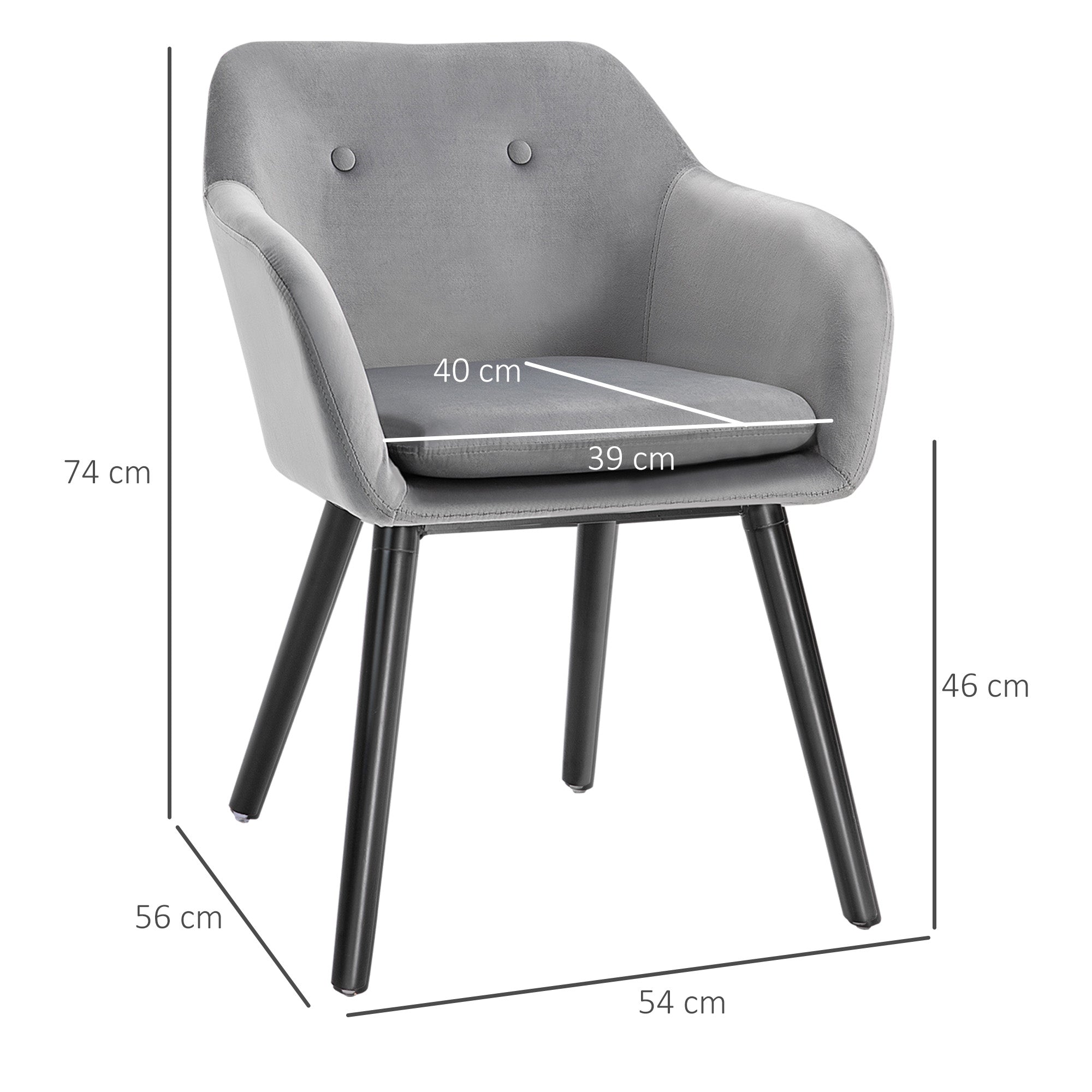 Chaises de salle à manger chaise de cuisine chaises de salon scandinave - Lot de 2 - Pieds effilés Bois Noir - Velours Gris