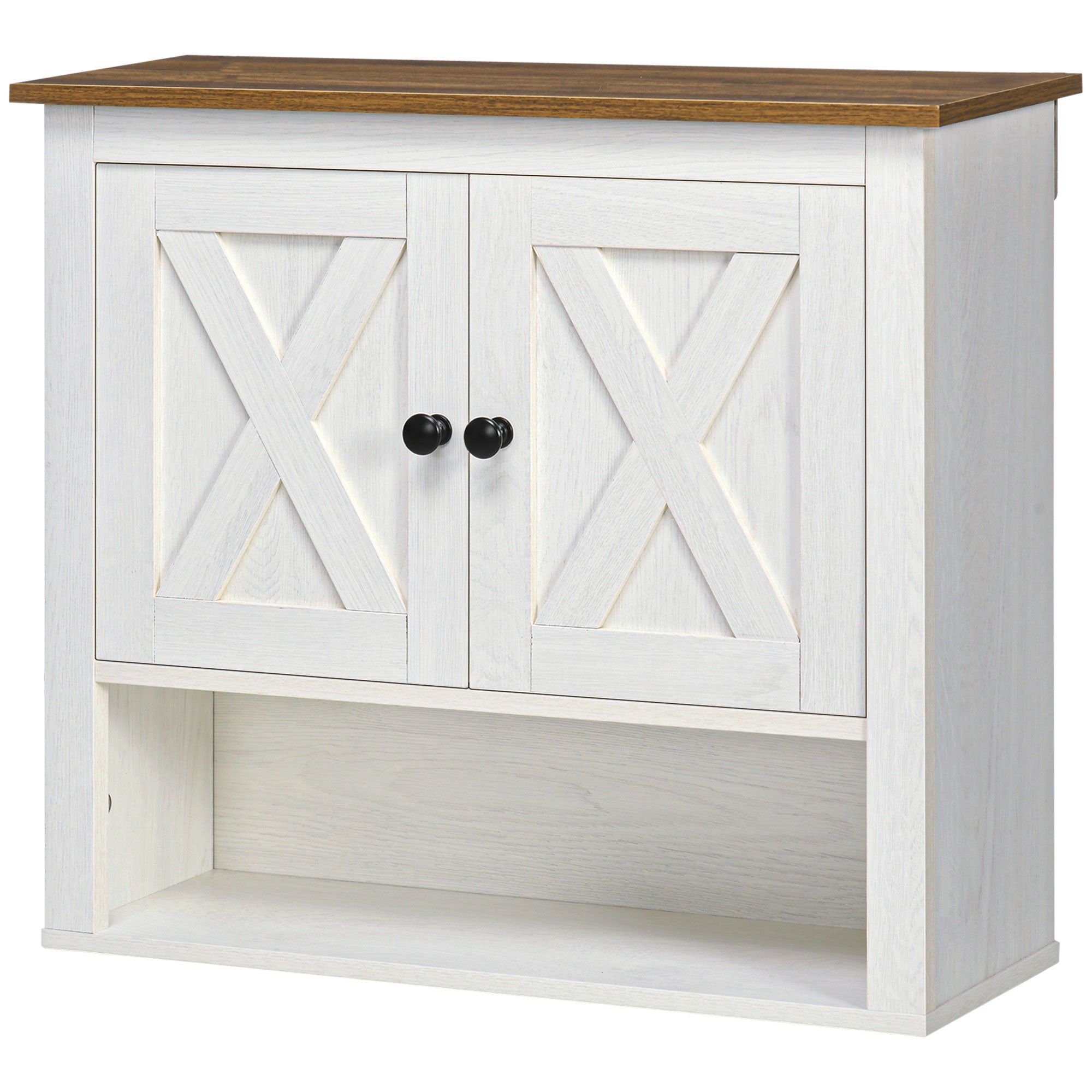 Armoire murale, armoire salle de bain, meuble wc suspendu avec placard à portess et compartiment ouvert, meuble haut salle de bain dim. 60 x 19,5 x 52,5 cm, blanc