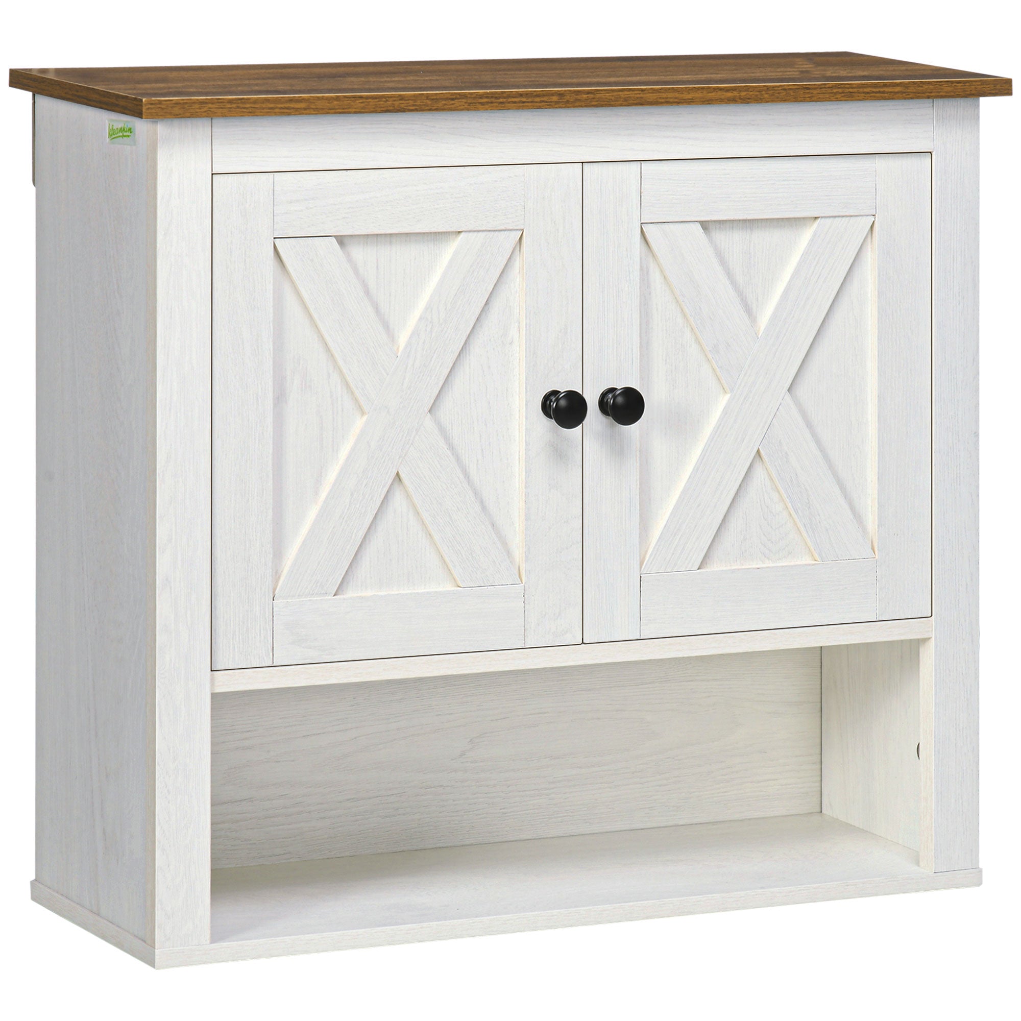 Armoire murale, armoire salle de bain, meuble wc suspendu avec placard à portess et compartiment ouvert, meuble haut salle de bain dim. 60 x 19,5 x 52,5 cm, blanc
