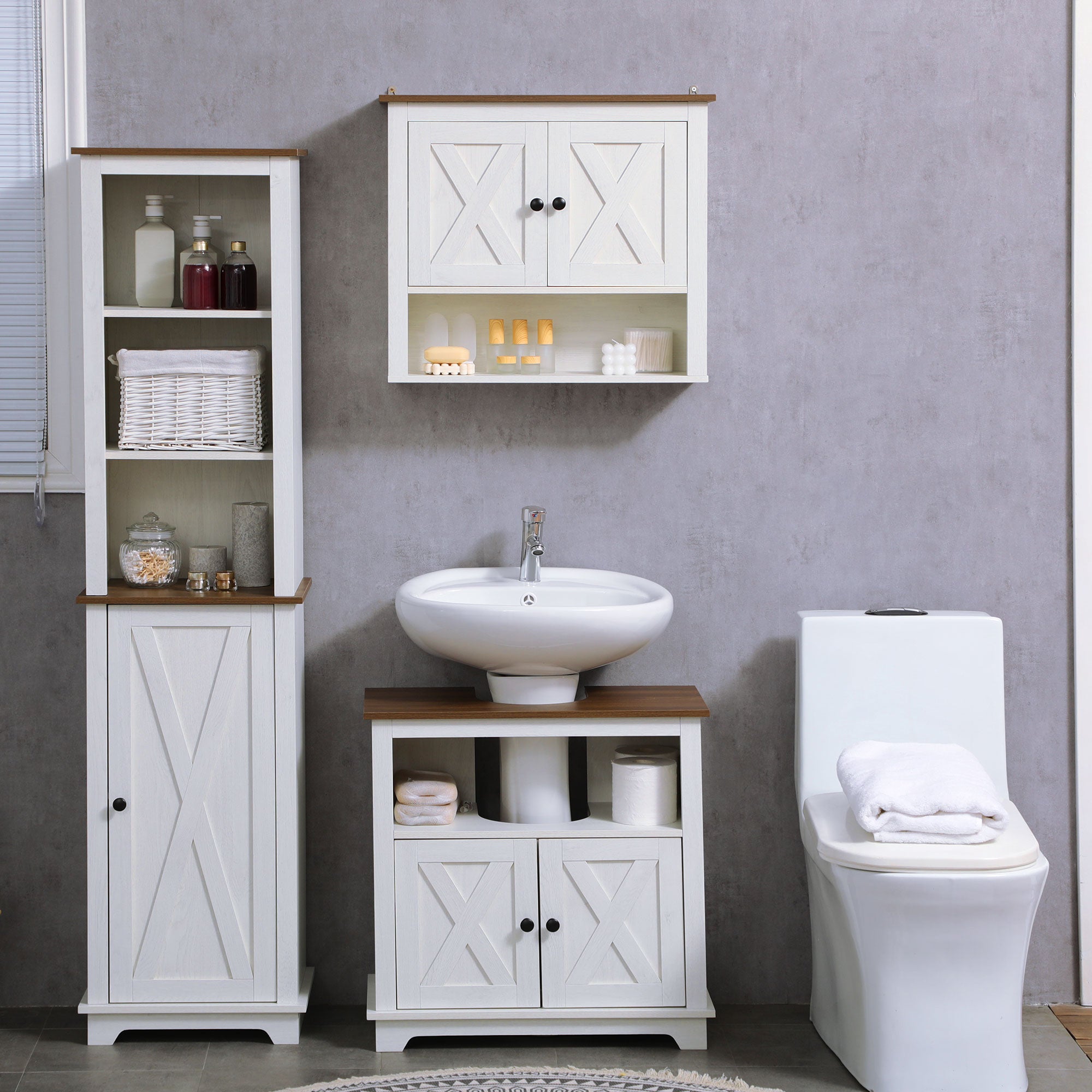 Armoire murale, armoire salle de bain, meuble wc suspendu avec placard à portess et compartiment ouvert, meuble haut salle de bain dim. 60 x 19,5 x 52,5 cm, blanc