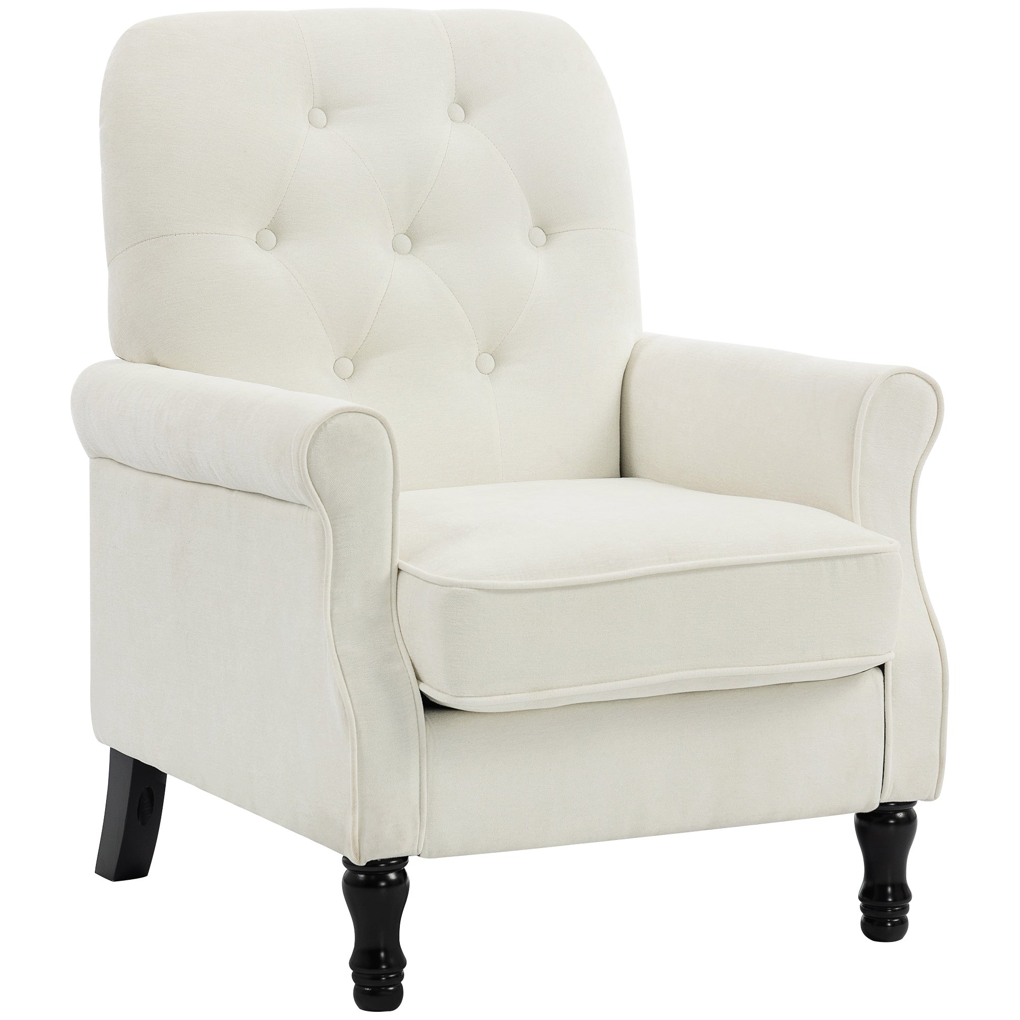 Fauteuil de salon, canapé 1 place avec assise rembourrée épaisse, coussin à ressorts, pieds en bois, style moderne médiéval, tissu en lin, pour chambre, salon, appartement, crème