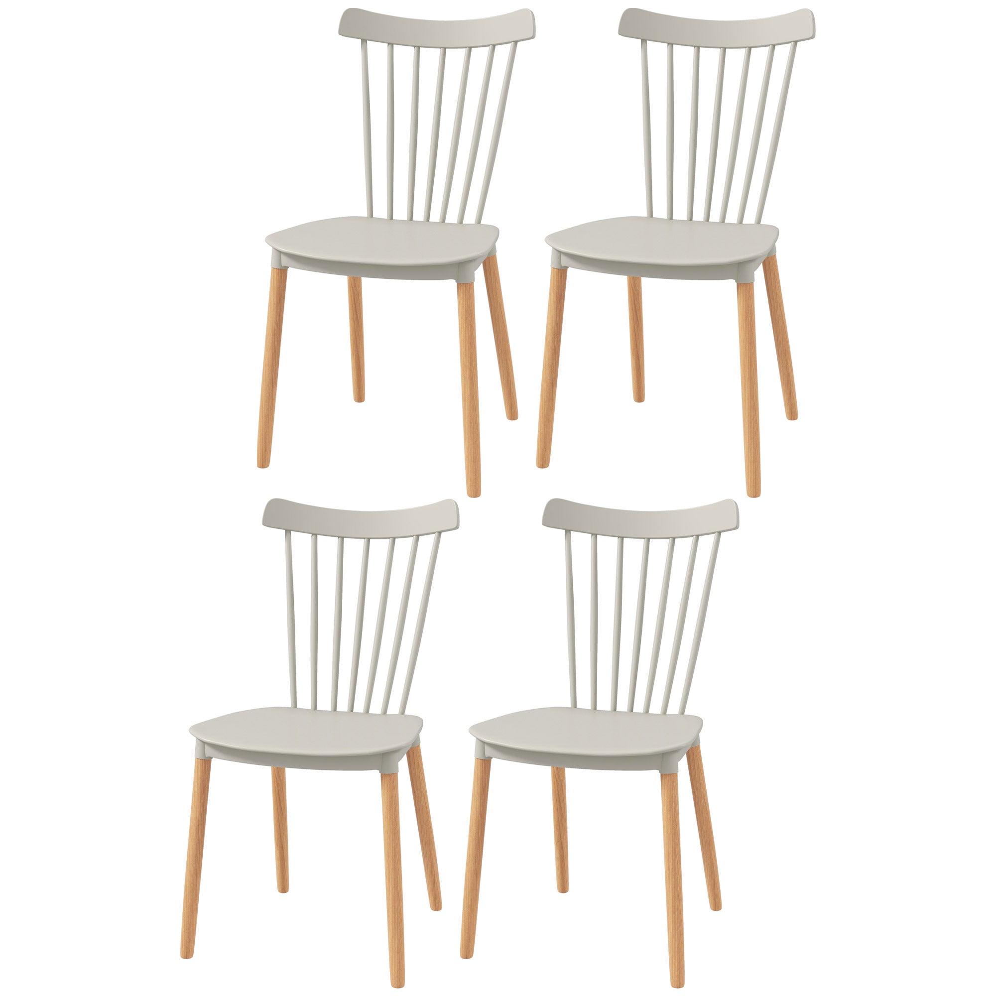 Lot de 4 chaises de salle à manger, chaises de cuisine, style scandinave, dossier haut, assise en polypropylène, pieds en hêtre, pour salon, chambre, cuisine, bureau, gris
