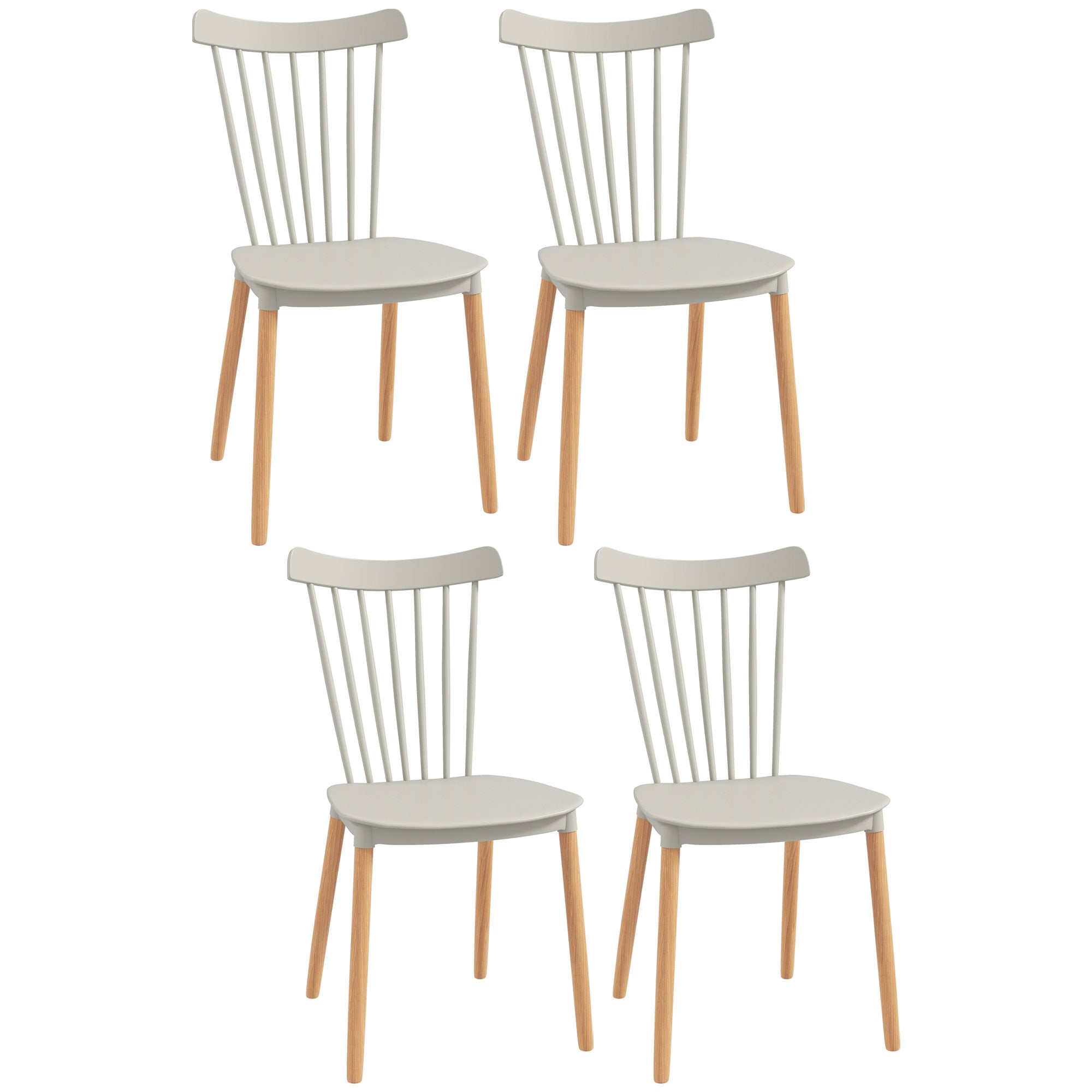Lot de 4 chaises de salle à manger, chaises de cuisine, style scandinave, dossier haut, assise en polypropylène, pieds en hêtre, pour salon, chambre, cuisine, bureau, gris