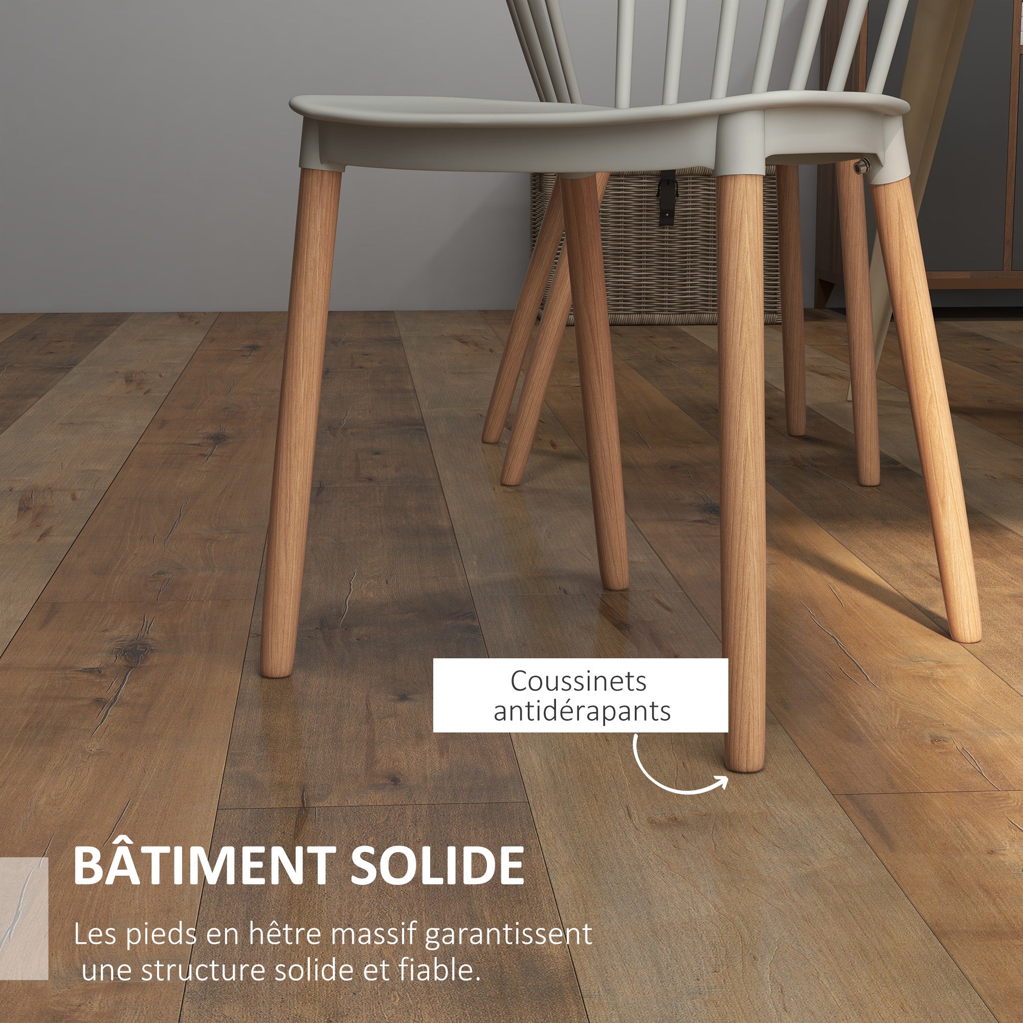 Lot de 4 chaises de salle à manger, chaises de cuisine, style scandinave, dossier haut, assise en polypropylène, pieds en hêtre, pour salon, chambre, cuisine, bureau, gris