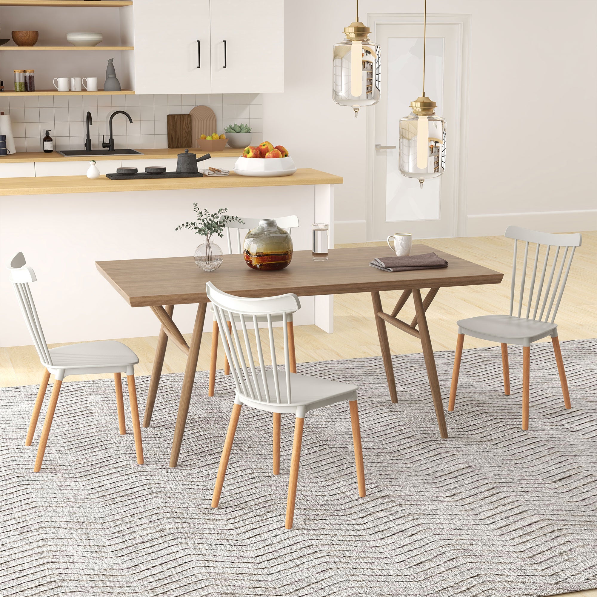 Lot de 4 chaises de salle à manger, chaises de cuisine, style scandinave, dossier haut, assise en polypropylène, pieds en hêtre, pour salon, chambre, cuisine, bureau, gris