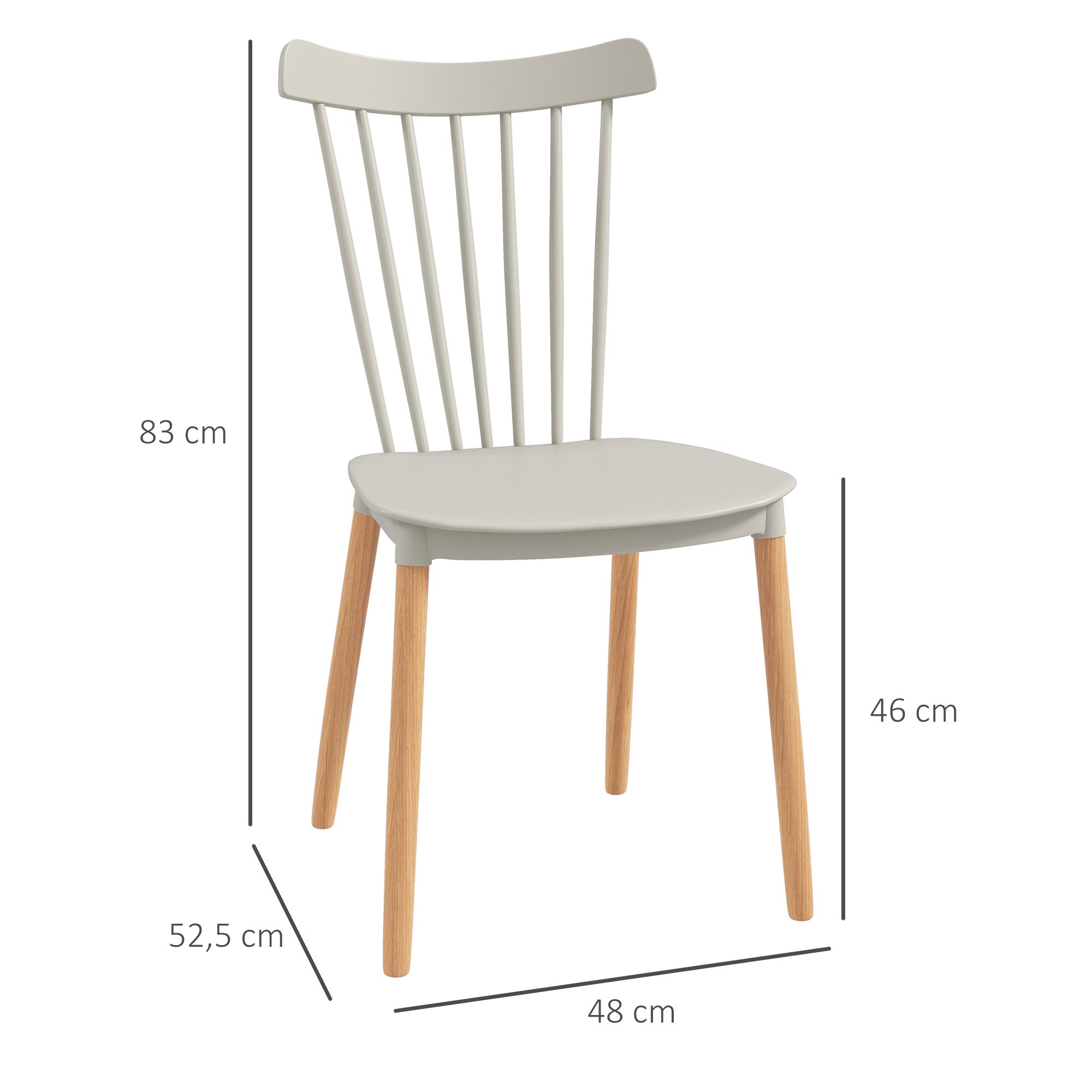 Lot de 4 chaises de salle à manger, chaises de cuisine, style scandinave, dossier haut, assise en polypropylène, pieds en hêtre, pour salon, chambre, cuisine, bureau, gris