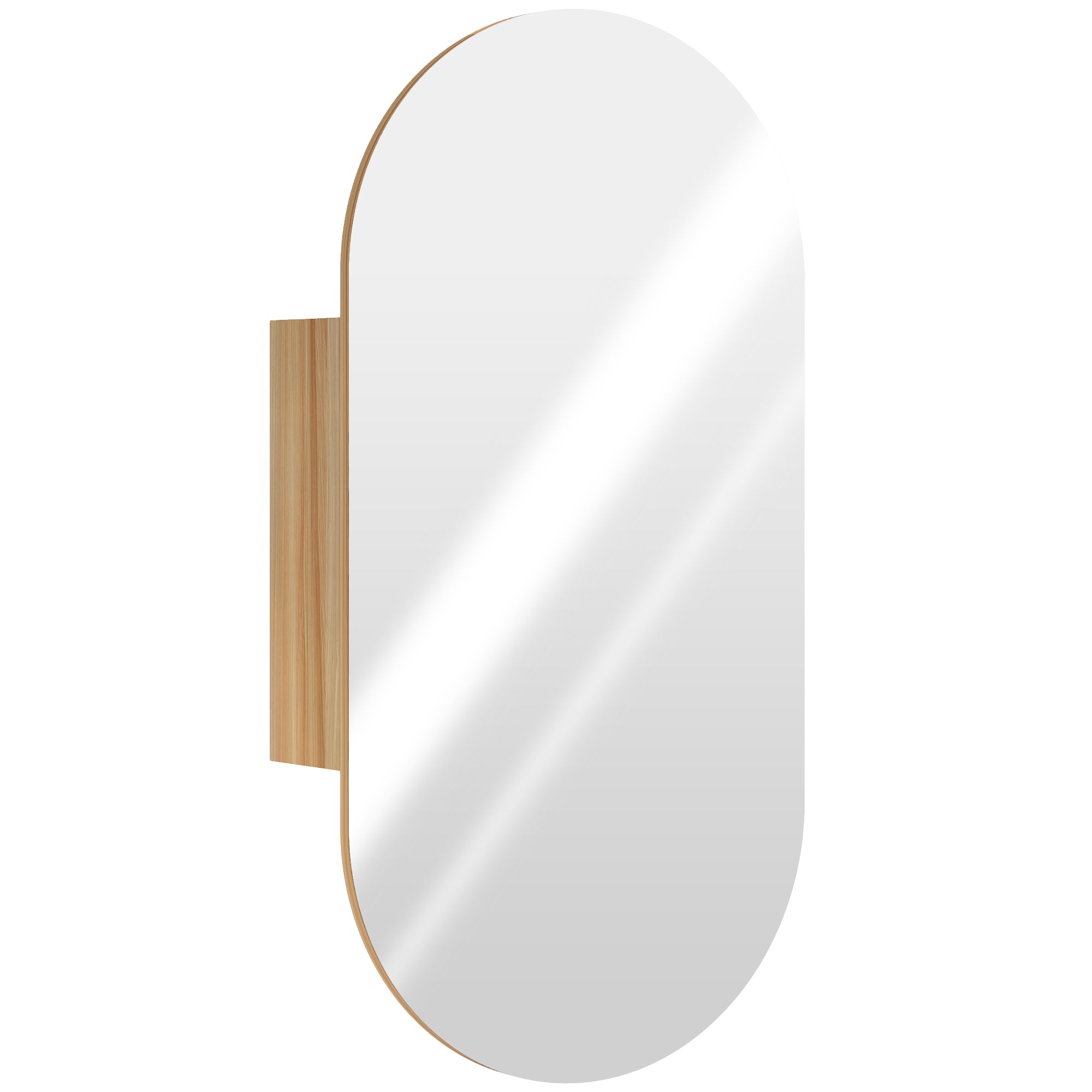 Armoire murale salle de bain avec miroir ovale, 45 x 90 cm, meuble salle de bain moderne, design sans cadre, miroir avec rangement, bois naturel