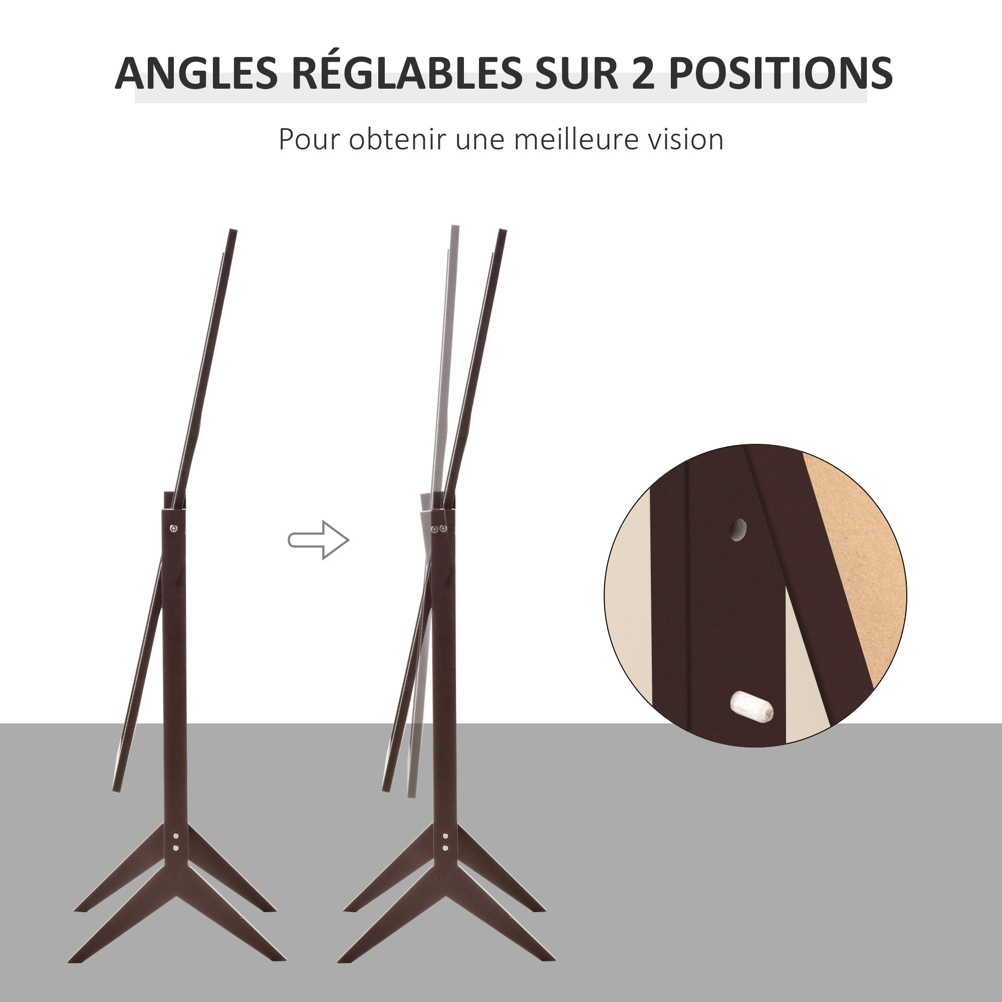 Miroir en Pied Grand Miroir de Sol Inclinaison réglable pour Dressing Chambre dim. 47L x 46l x 148H cm en Bois Brun Foncé