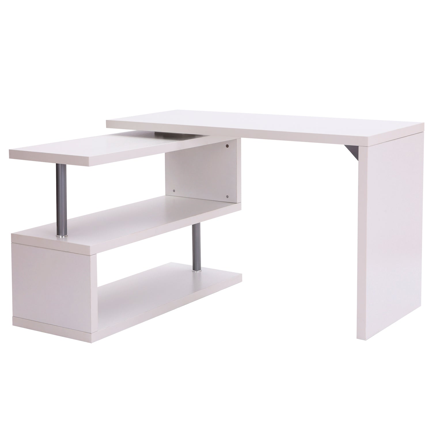 Bureau informatique table informatique table de salle à manger modulable avec bibliothèque adjacente design contemporain mélaminé métal chromé blanc