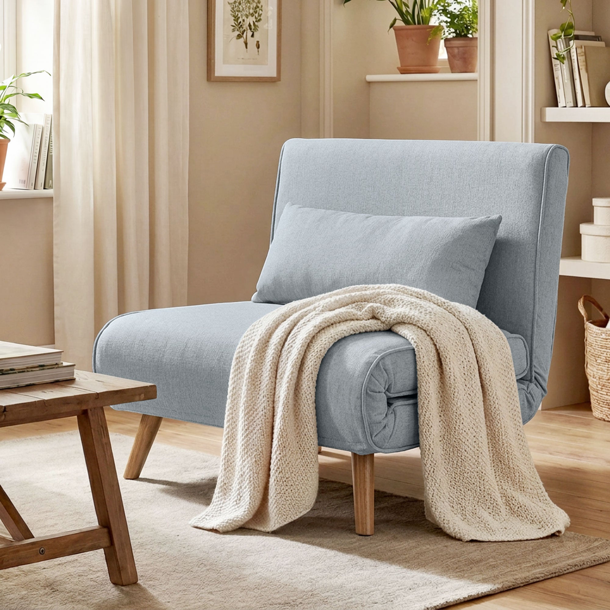 3 en 1 fauteuil convertible 1 place, fauteuil lit et chauffeuse - dossier inclinable 5 niveaux et oreiller inclus, siège rembourré - pour bureau, salon, chambre à coucher, gris clair