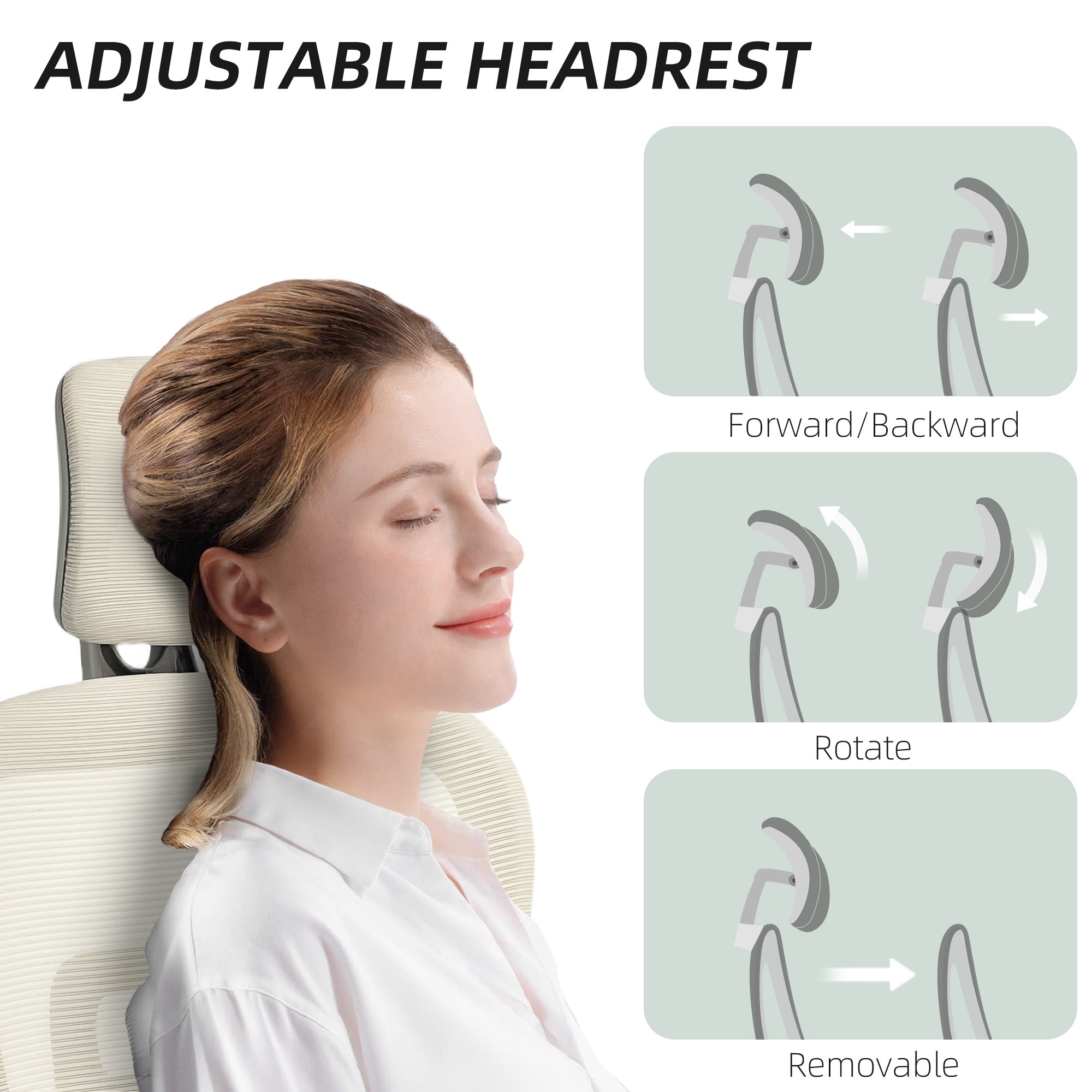 Chaise de Bureau Ergonomique en Maille, Fauteuil de Bureau Inclinable, Accoudoirs 3D, Appui-Tête Réglable, Dossier Haut, Soutien Lombaire, Repose-Pieds, Travail Pivotante pour Ordinateur, Beige