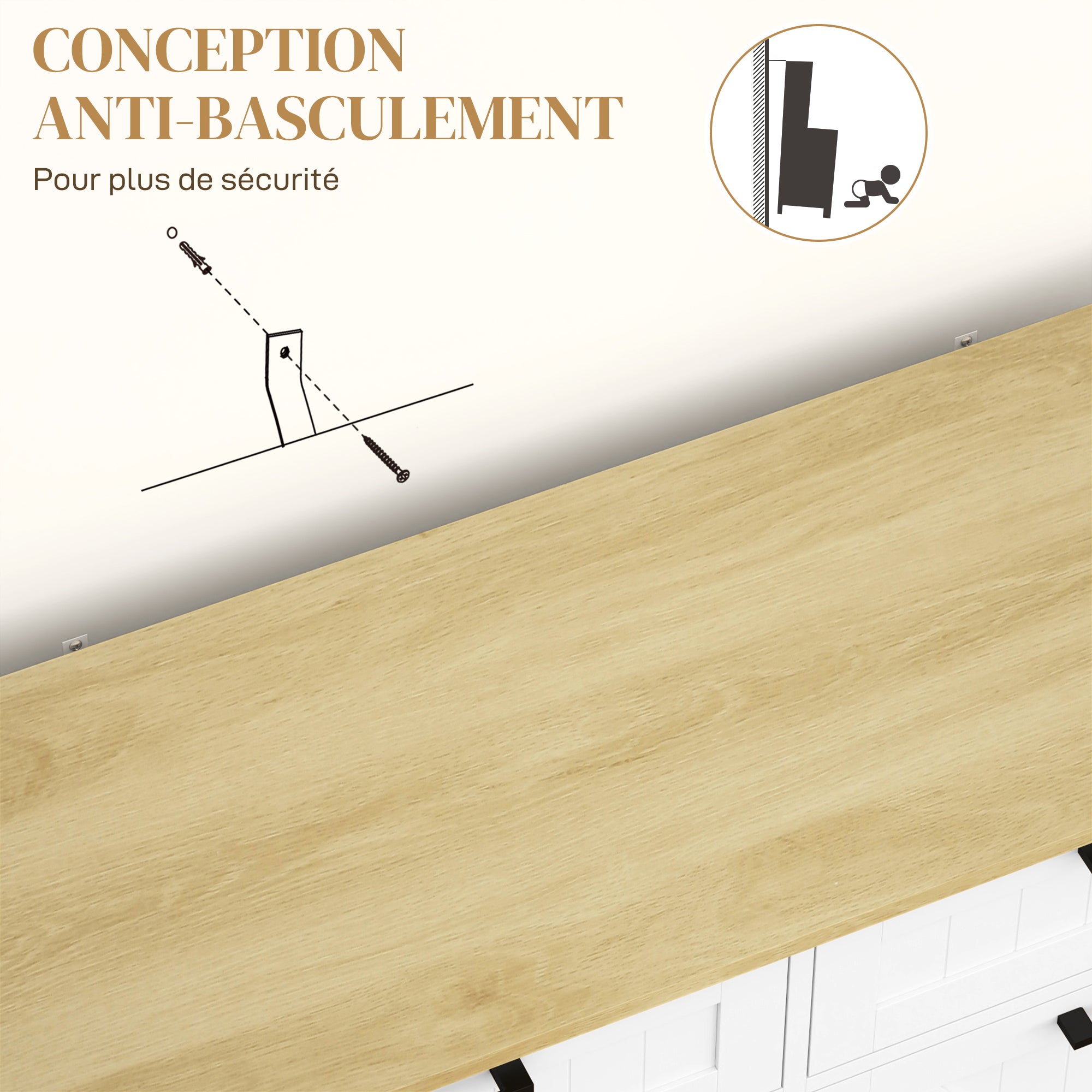 Buffet cuisine avec meuble poubelle 38L, îlot de cuisine, meuble cuisine rangement avec 2 tiroirs, étagère à épices et plan de travail, pour salle à manger, salon, 100 x 36 x 90 cm, blanc
