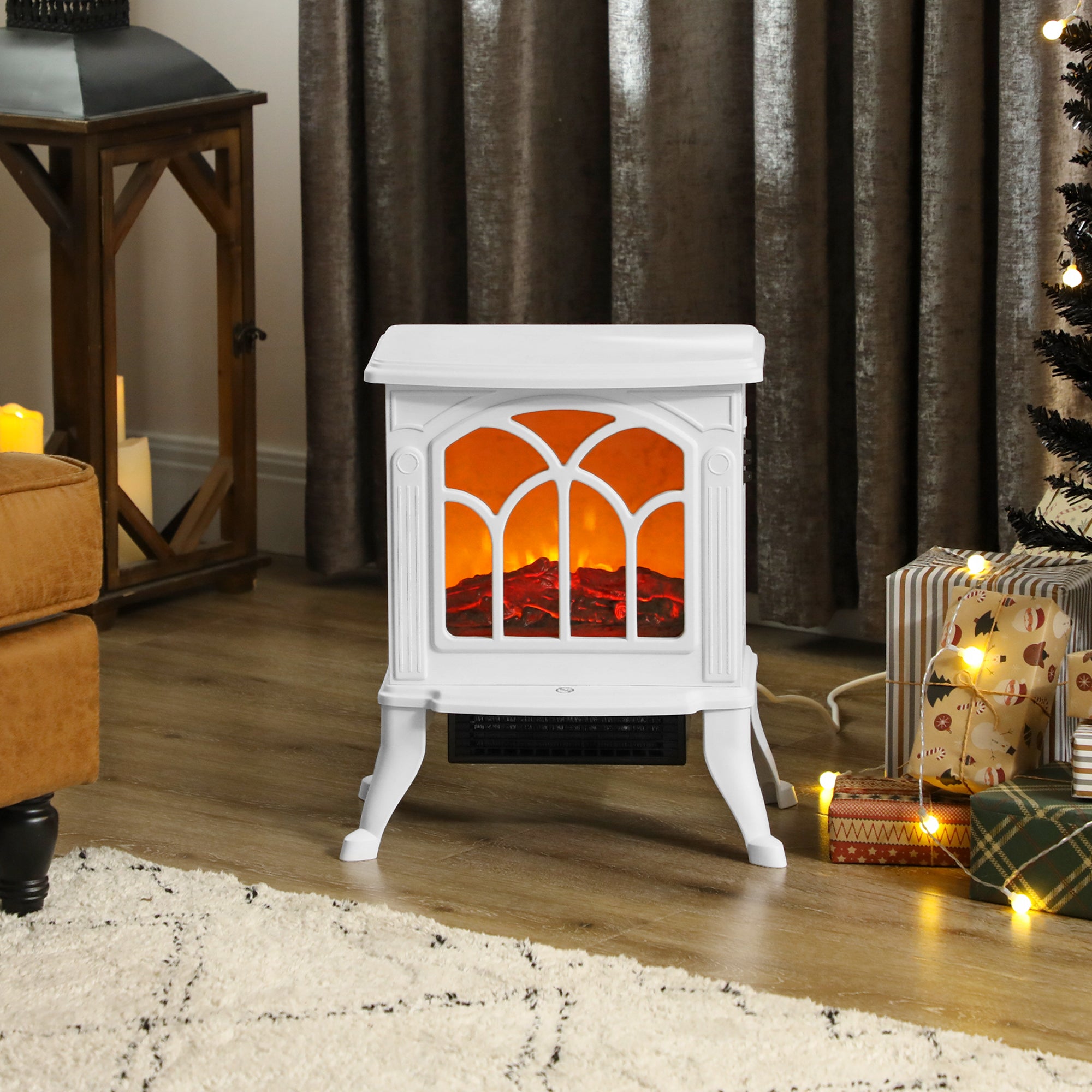 Cheminée électrique sur pied 750/1500 W, fausse cheminée décorative avec effet flamme LED, protection contre la surchauffe, zone de couverture 15-20 m², blanc