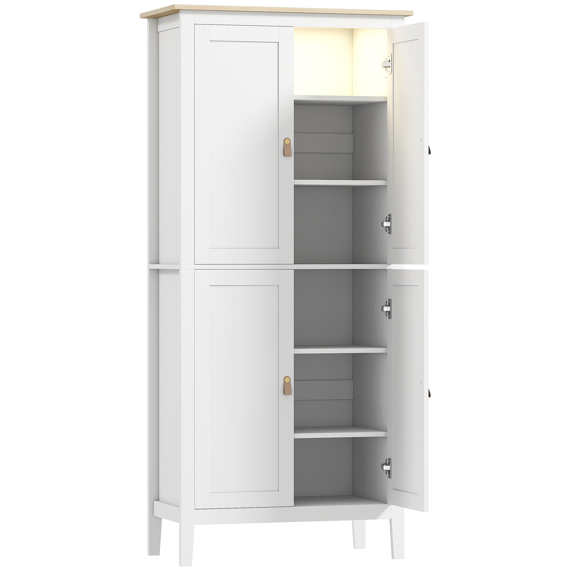 Buffet cuisine avec LED réglable et détecteur de mouvement, meuble cuisine rangement haut, meuble de rangement avec placards à double porte et étagères réglables, 80 x 40 x 176,5 cm, blanc