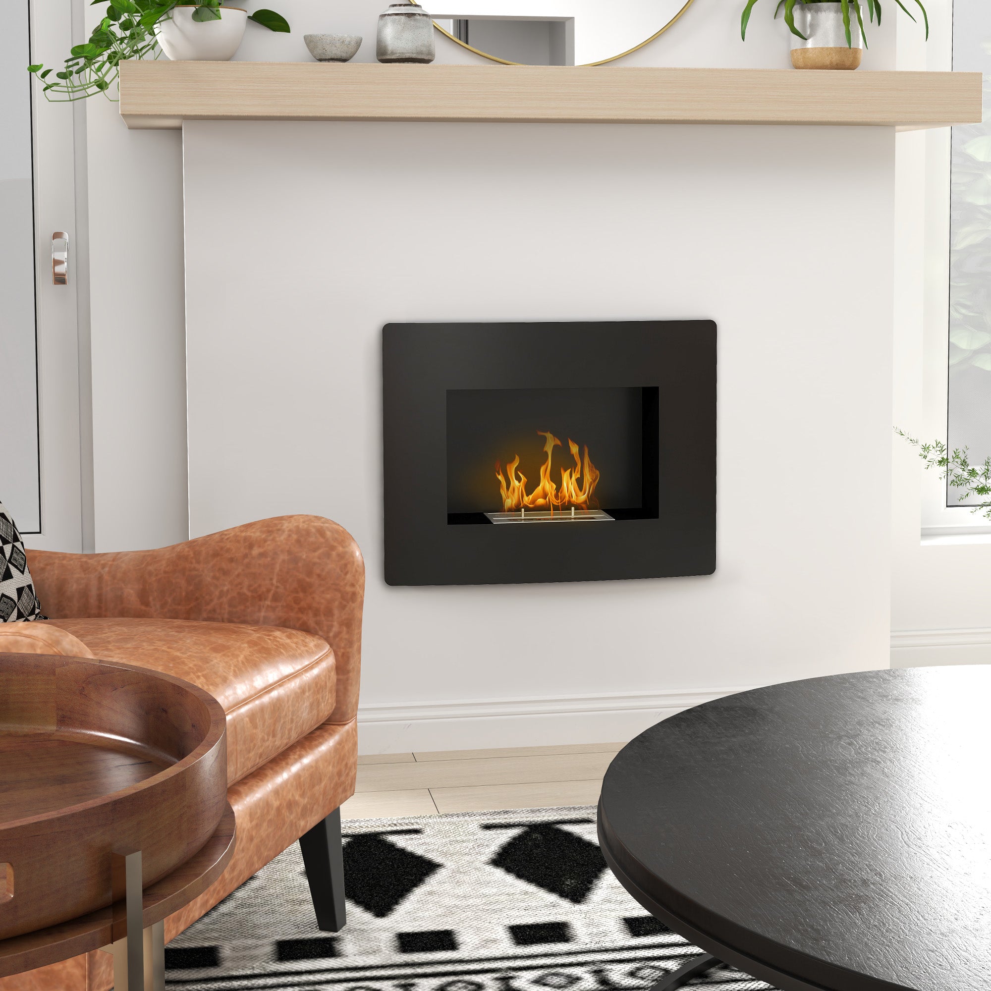 Cheminée bioéthanol encastrable, cheminée à l'éthanol avec volume de 0,9 litre, environ 3,3 h durée de combustion, poêle bioéthanol en acier inoxydable, 66 x 16 x 52 cm, noir