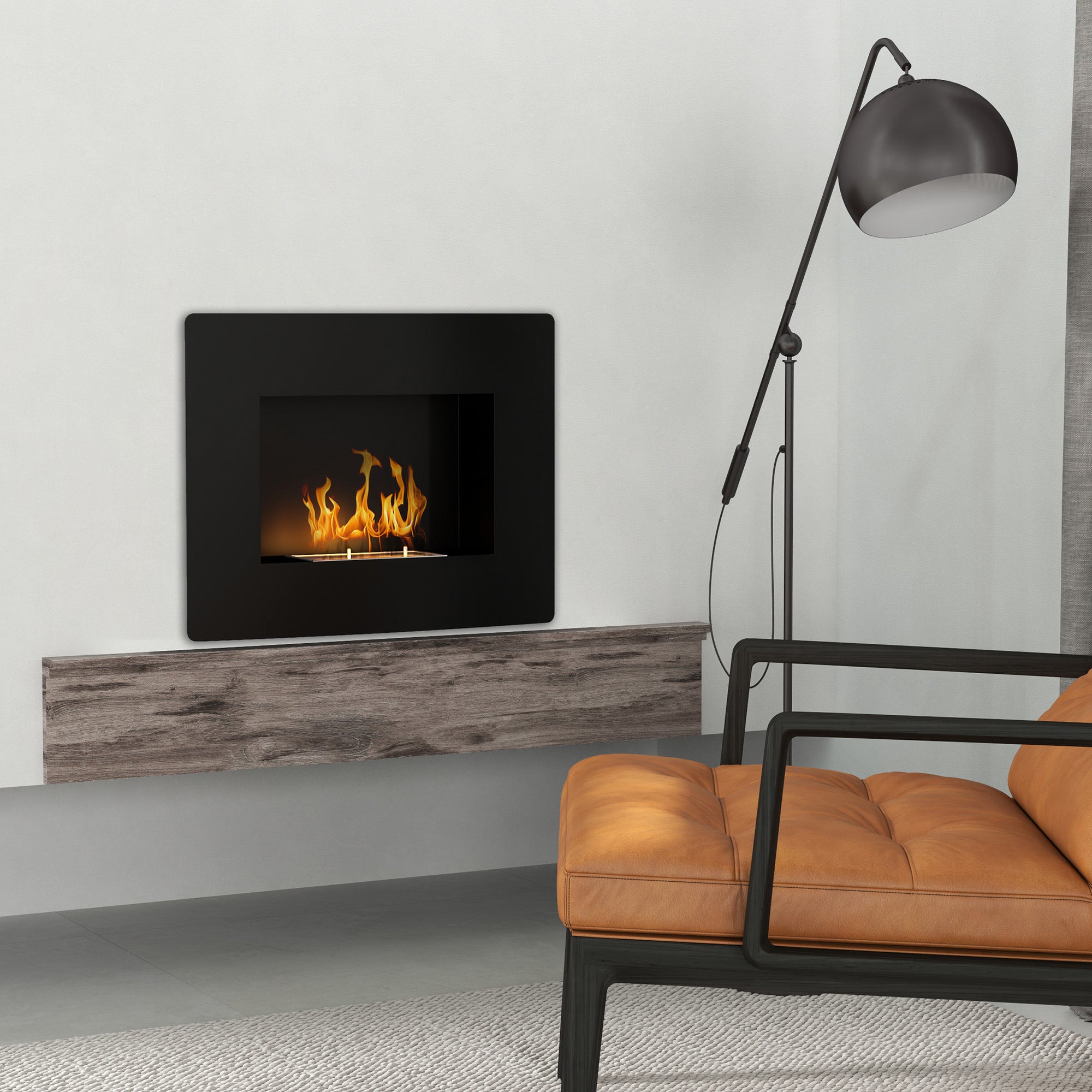 Cheminée bioéthanol encastrable, cheminée à l'éthanol avec volume de 0,9 litre, environ 3,3 h durée de combustion, poêle bioéthanol en acier inoxydable, 66 x 16 x 52 cm, noir